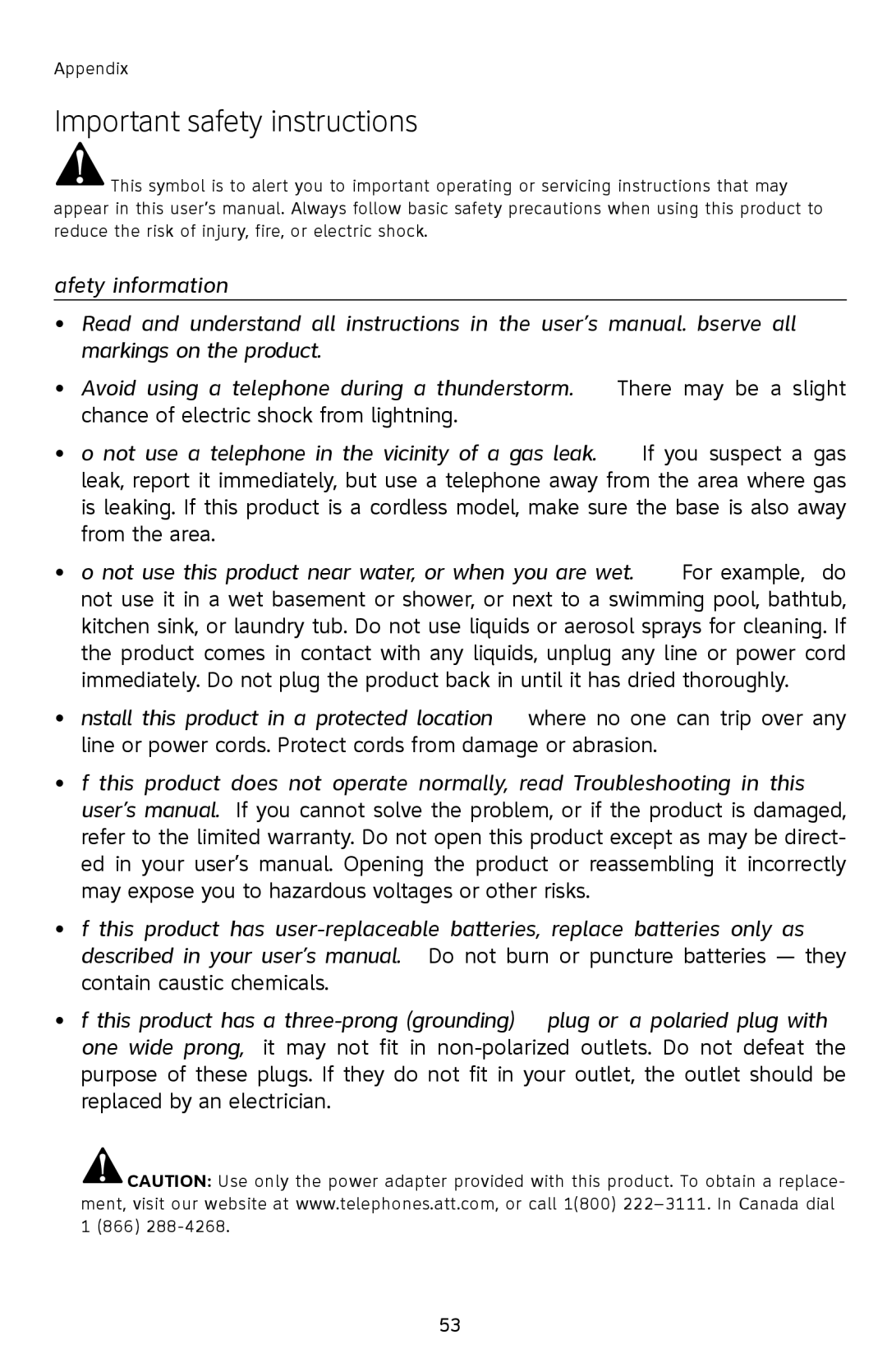 AT&T E2812B user manual Important safety instructions 