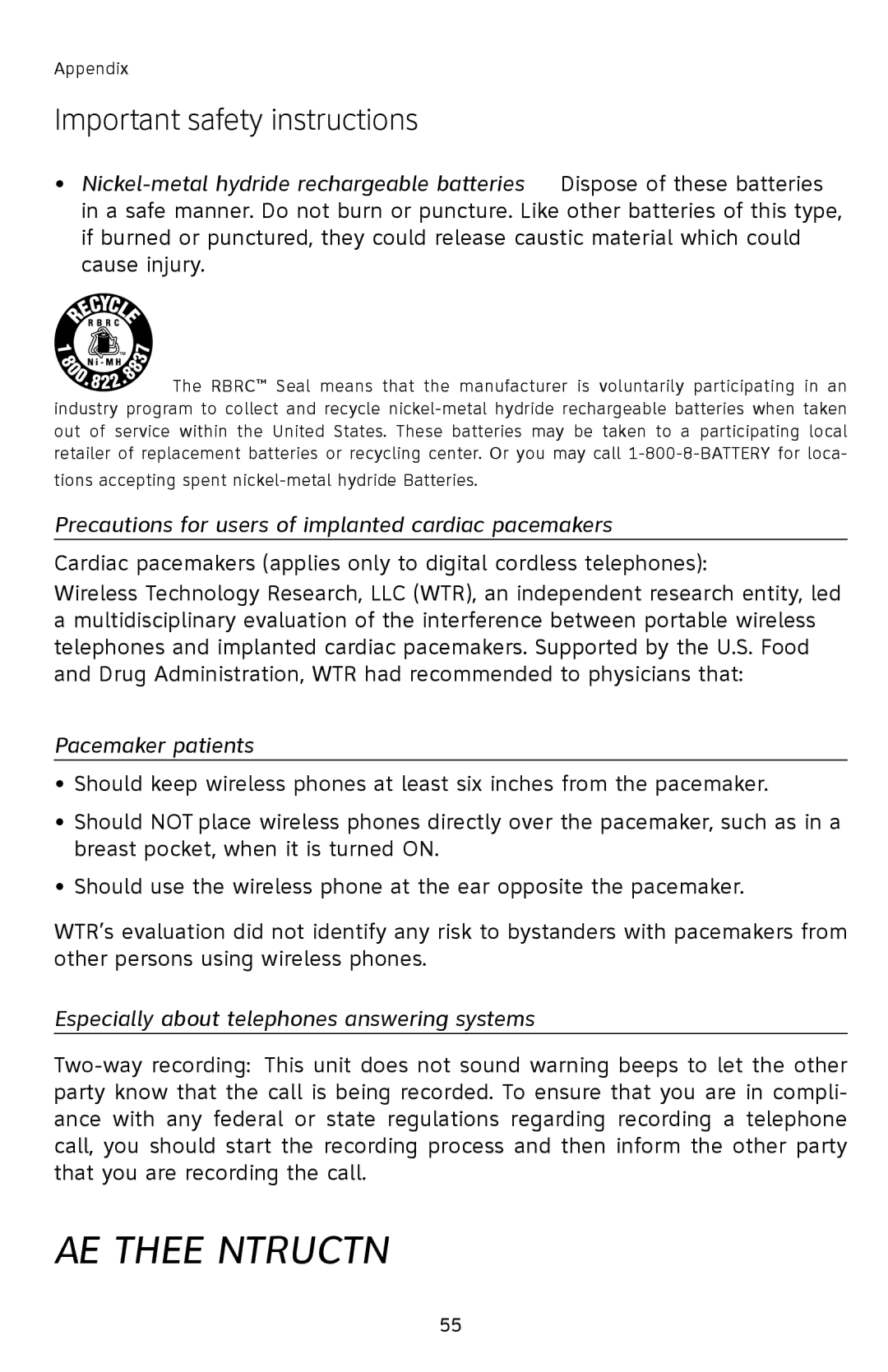 AT&T E2812B user manual Precautions for users of implanted cardiac pacemakers, Pacemaker patients 