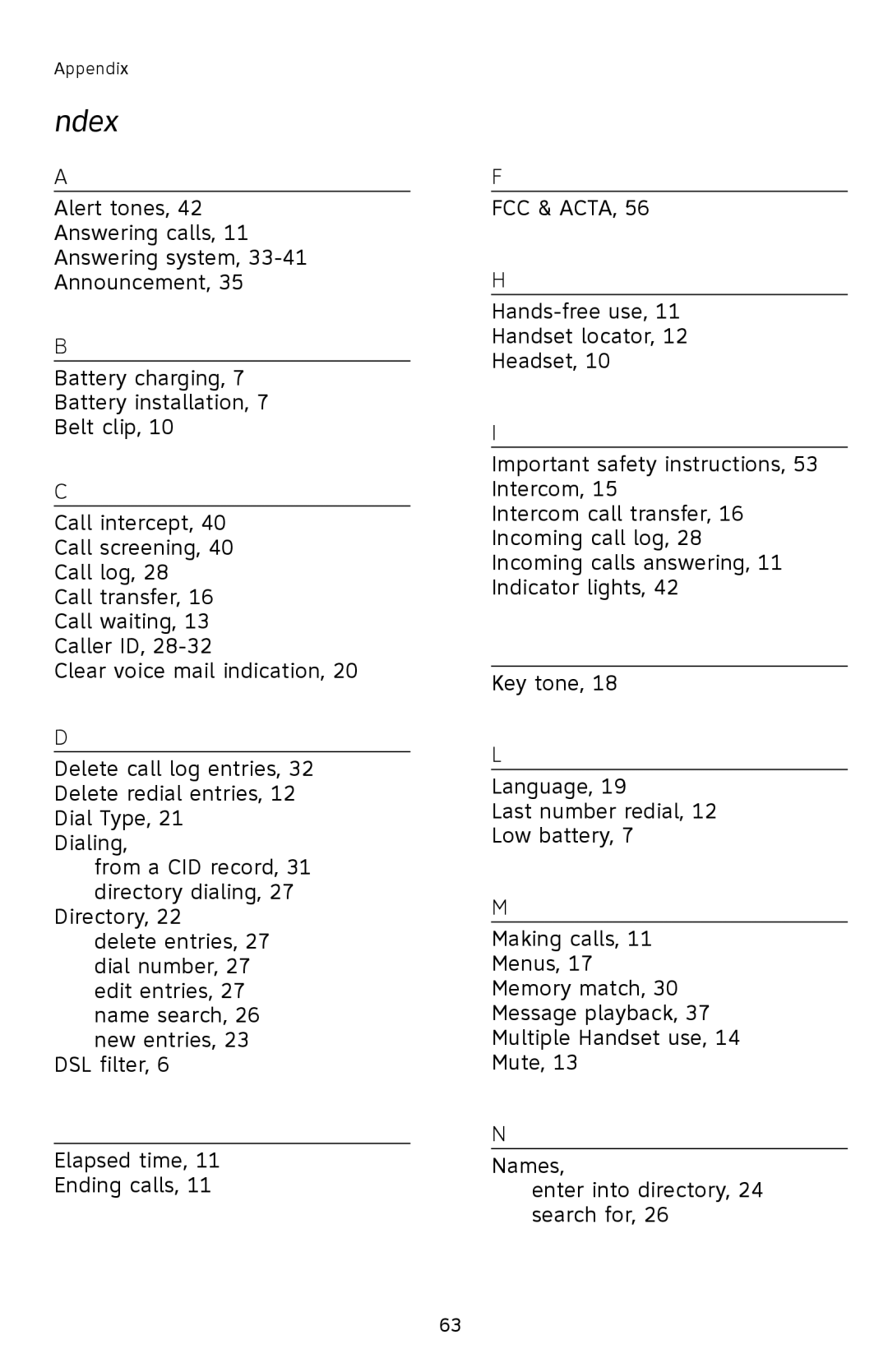 AT&T E2812B user manual Index 