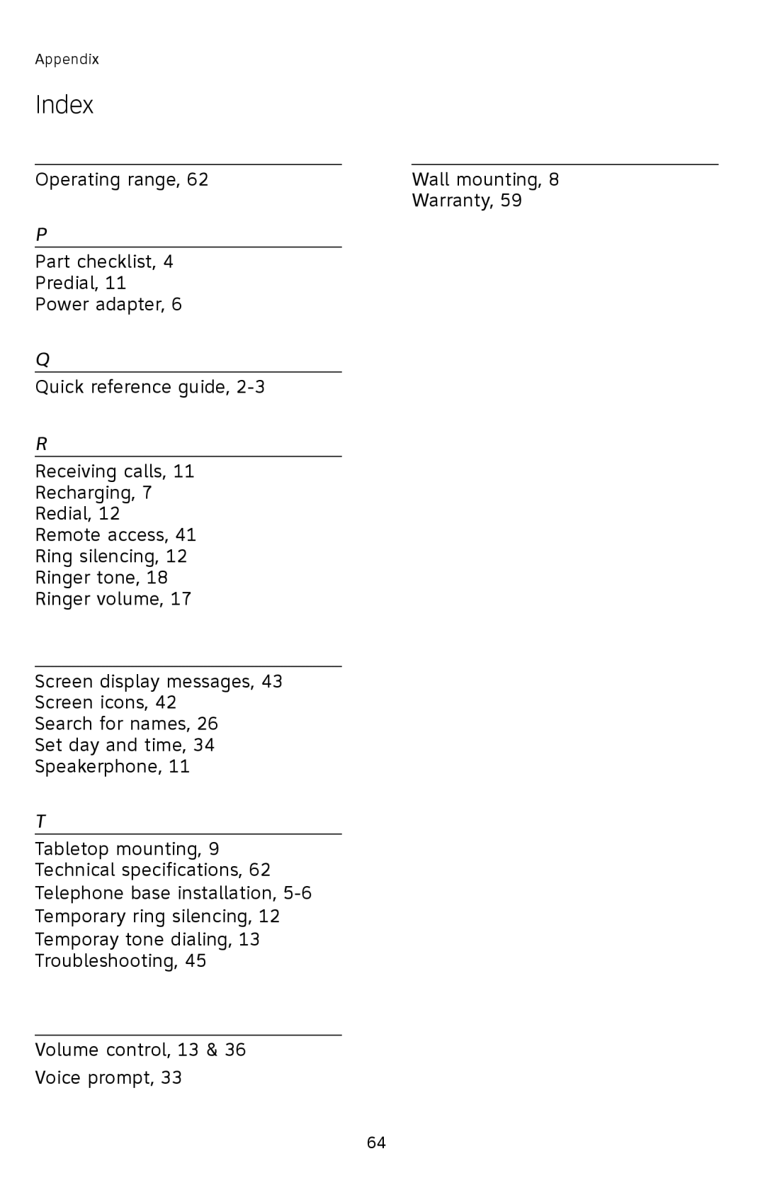 AT&T E2812B user manual Index 