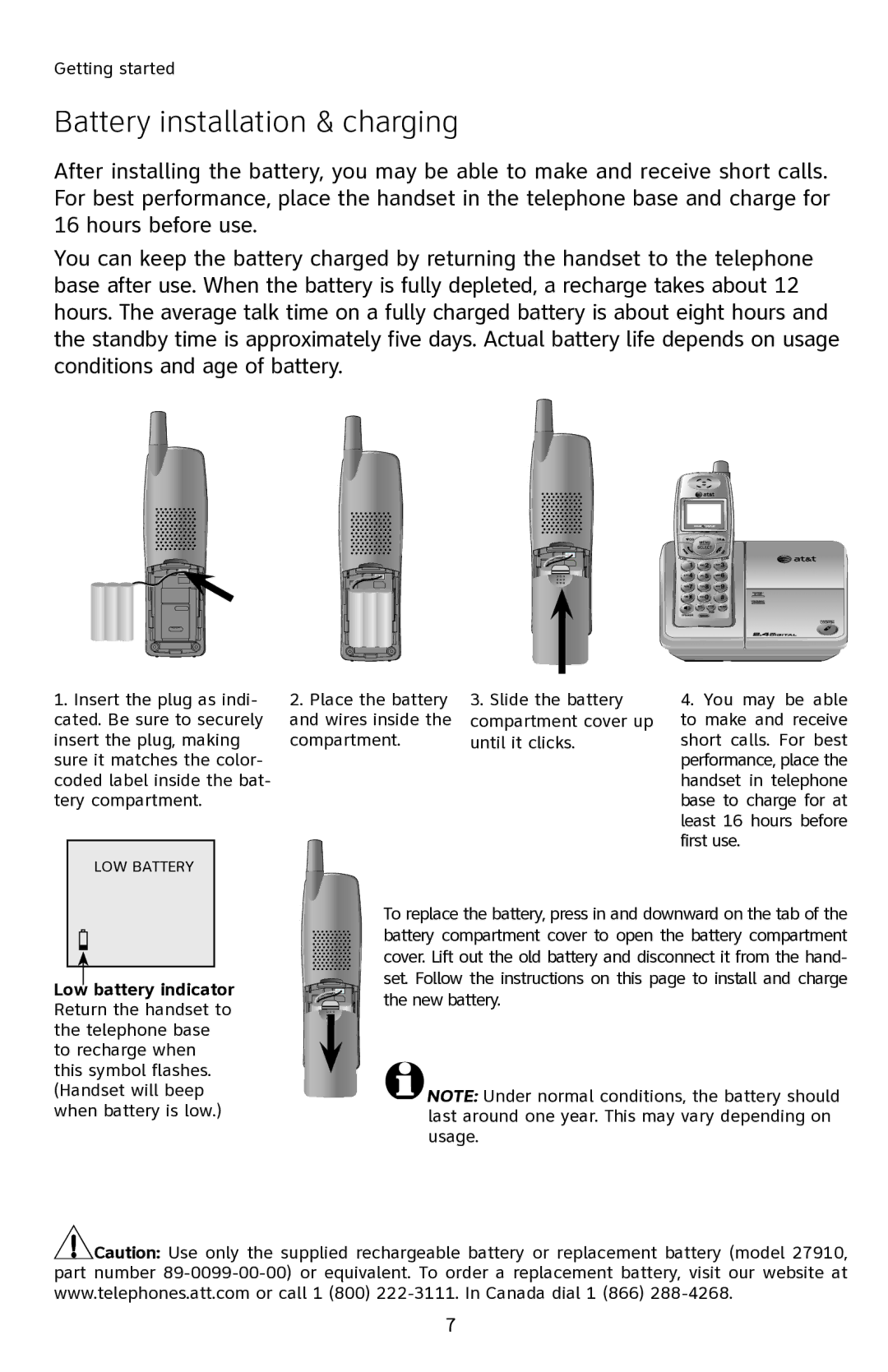 AT&T E2901 user manual Battery installation & charging 