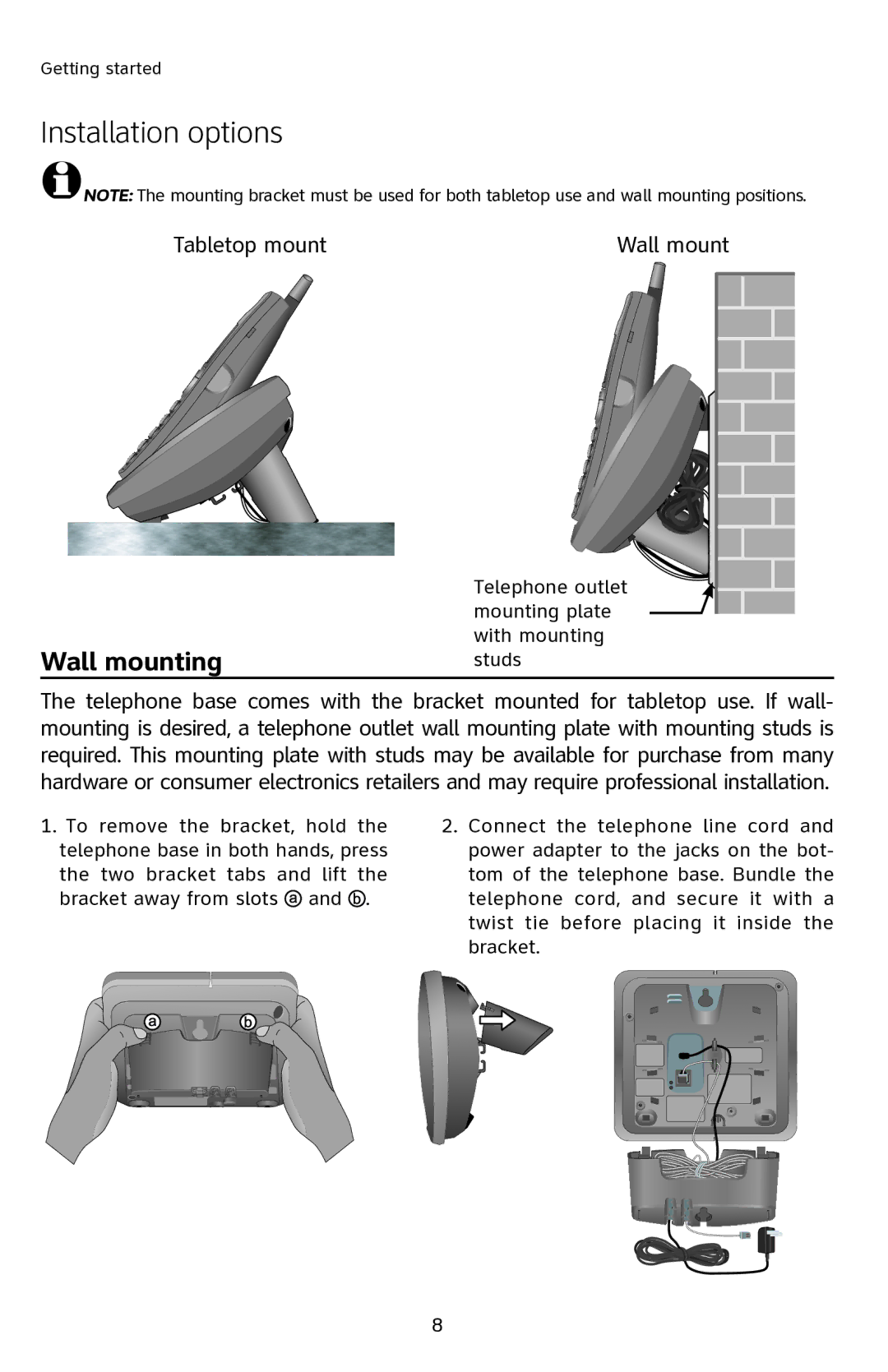 AT&T E2901 user manual Installation options, Wall mounting 