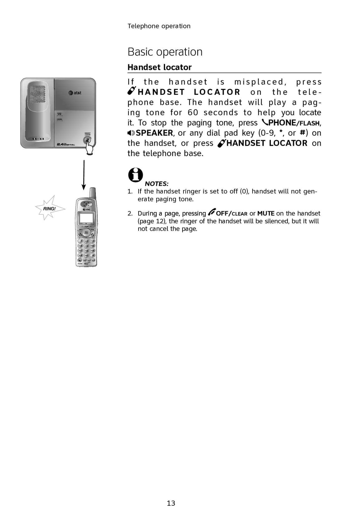 AT&T E2901 user manual Handset locator, N D S E T LO C ATO R o n t h e t e l e 