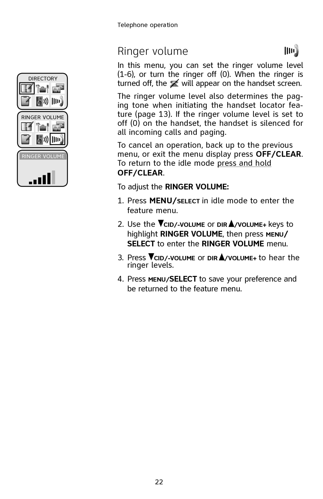 AT&T E2901 user manual Ringer volume 