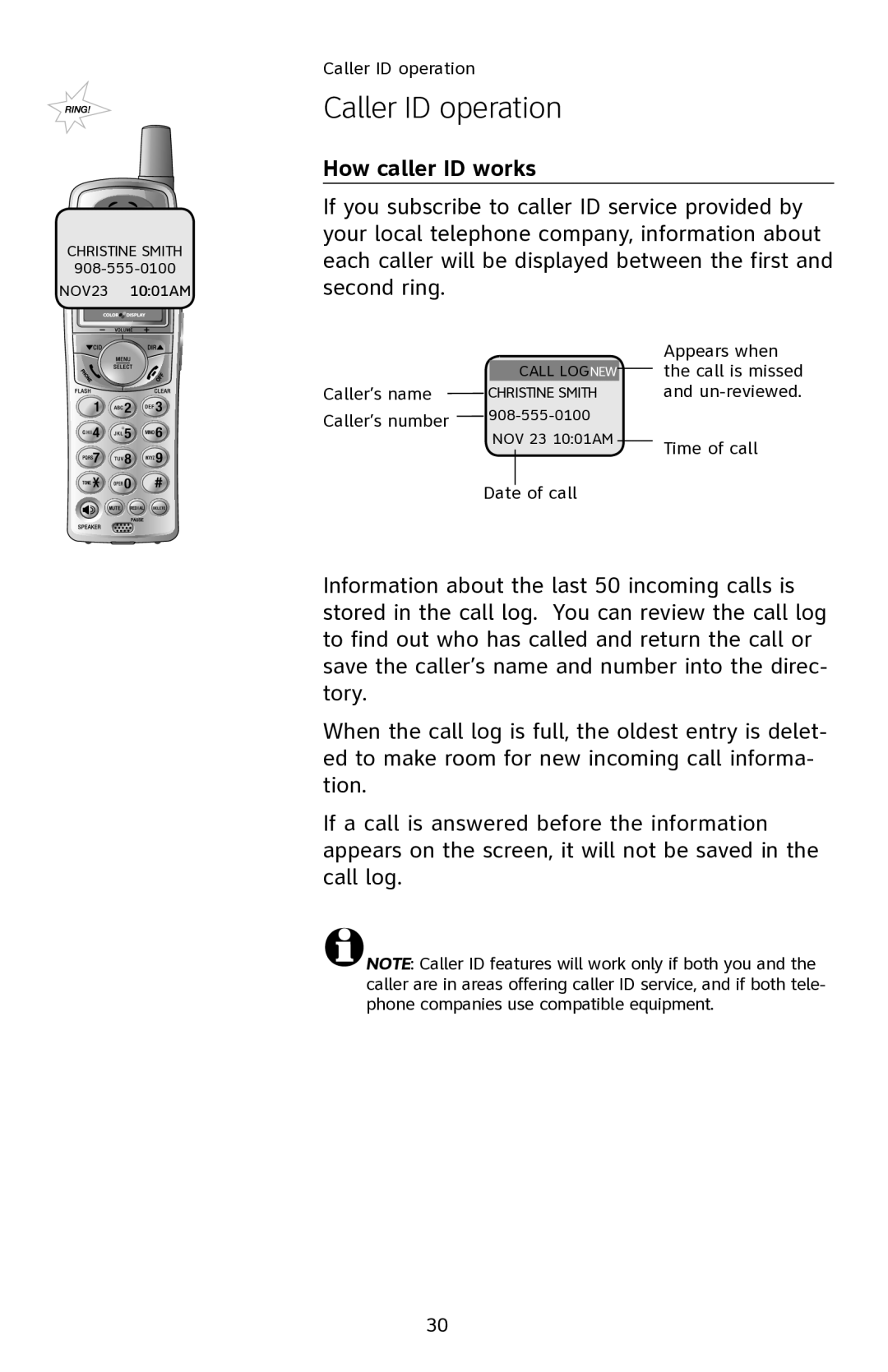 AT&T E2901 user manual How caller ID works 