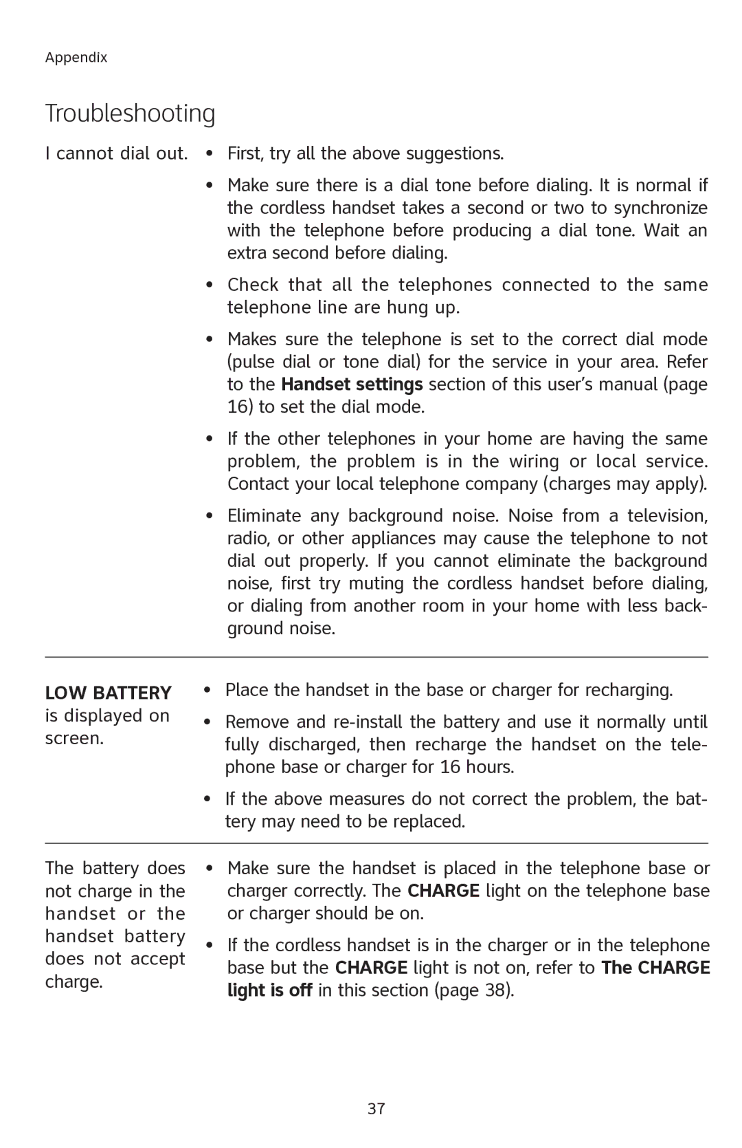 AT&T E2901 user manual LOW Battery 