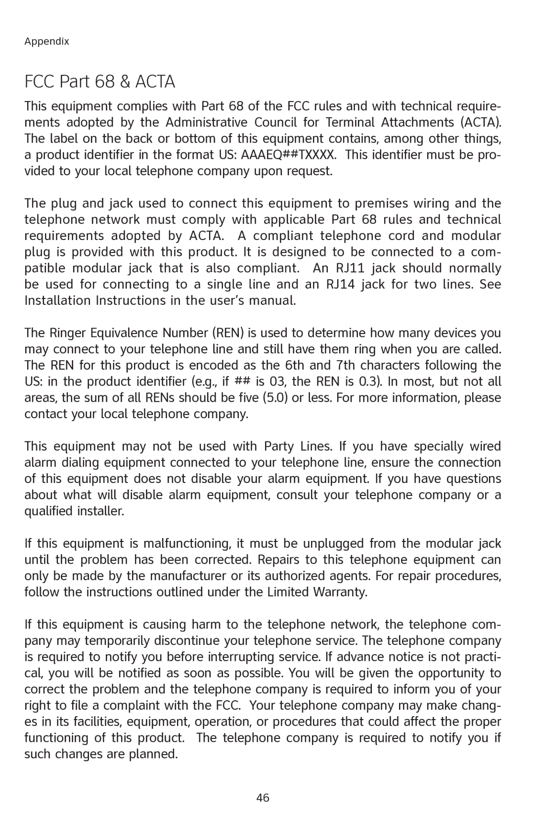 AT&T E2901 user manual FCC Part 68 & Acta 