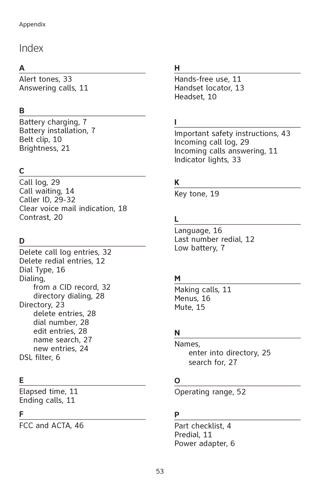 AT&T E2901 user manual Index 