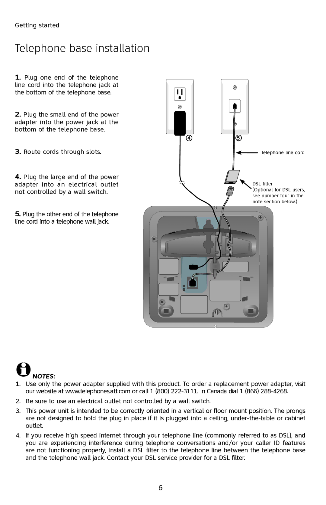 AT&T E2901 user manual Telephone base installation 