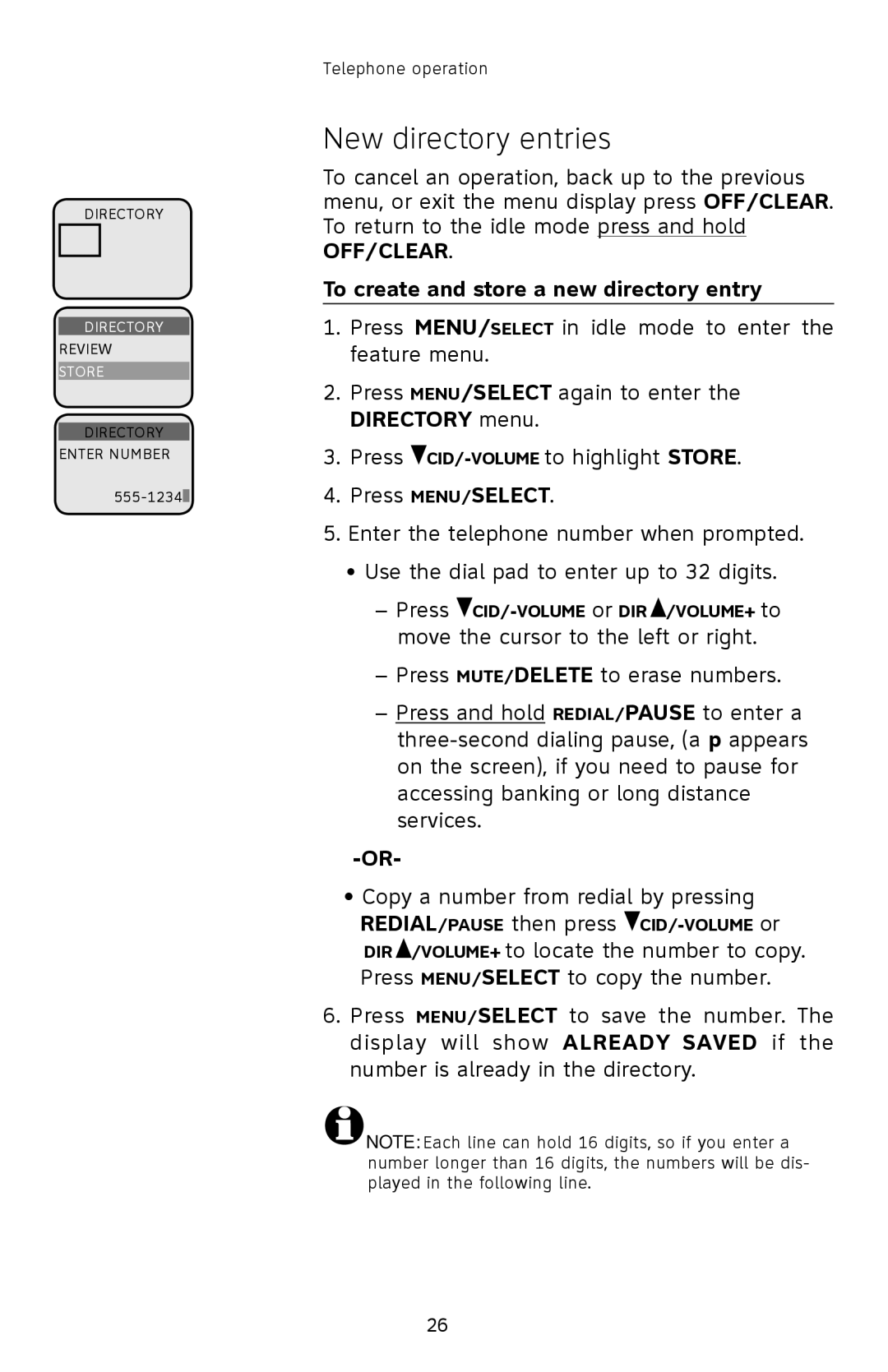 AT&T E2903B user manual New directory entries, To create and store a new directory entry 