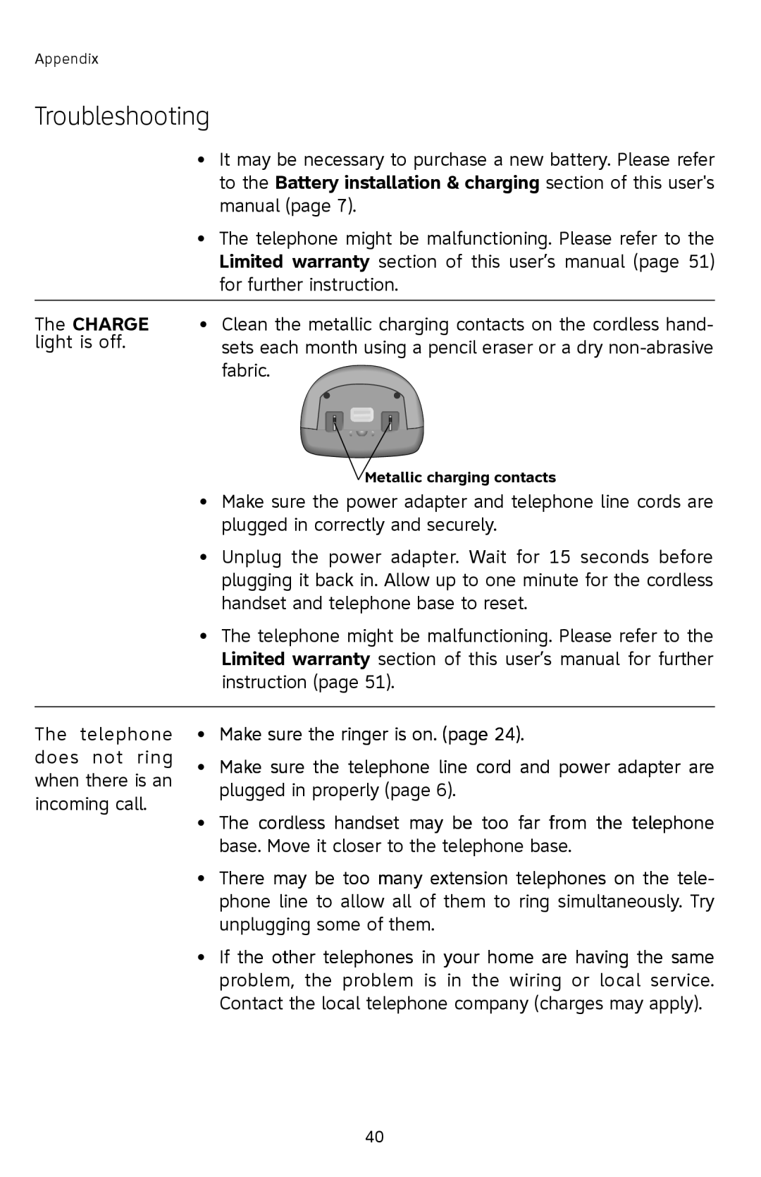 AT&T E2903B user manual Metallic charging contacts 