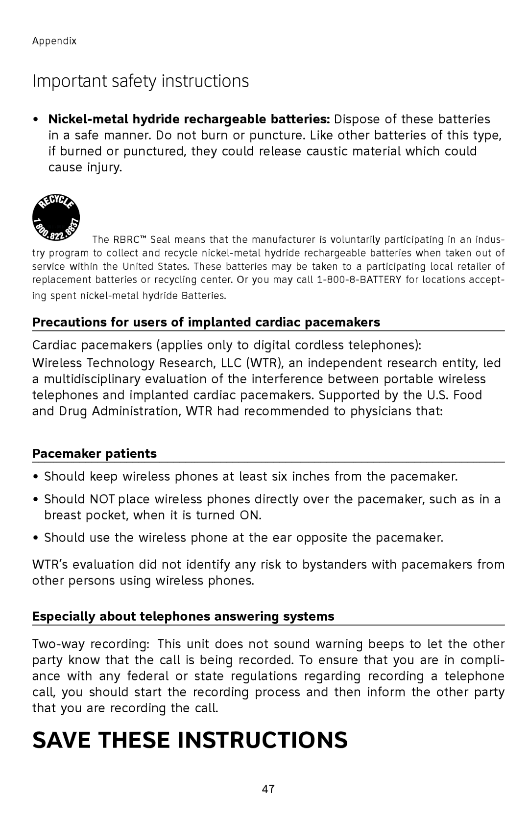 AT&T E2903B user manual Precautions for users of implanted cardiac pacemakers, Pacemaker patients 