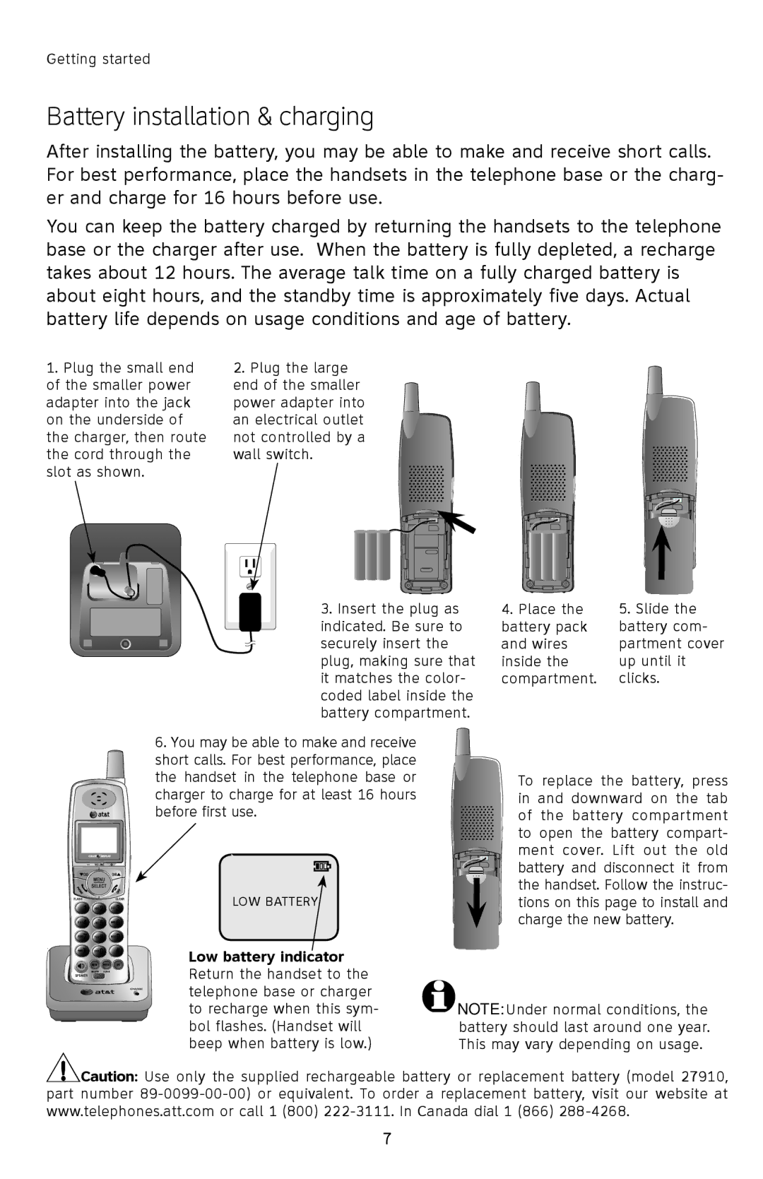 AT&T E2912 user manual Battery installation & charging, Low battery indicator 