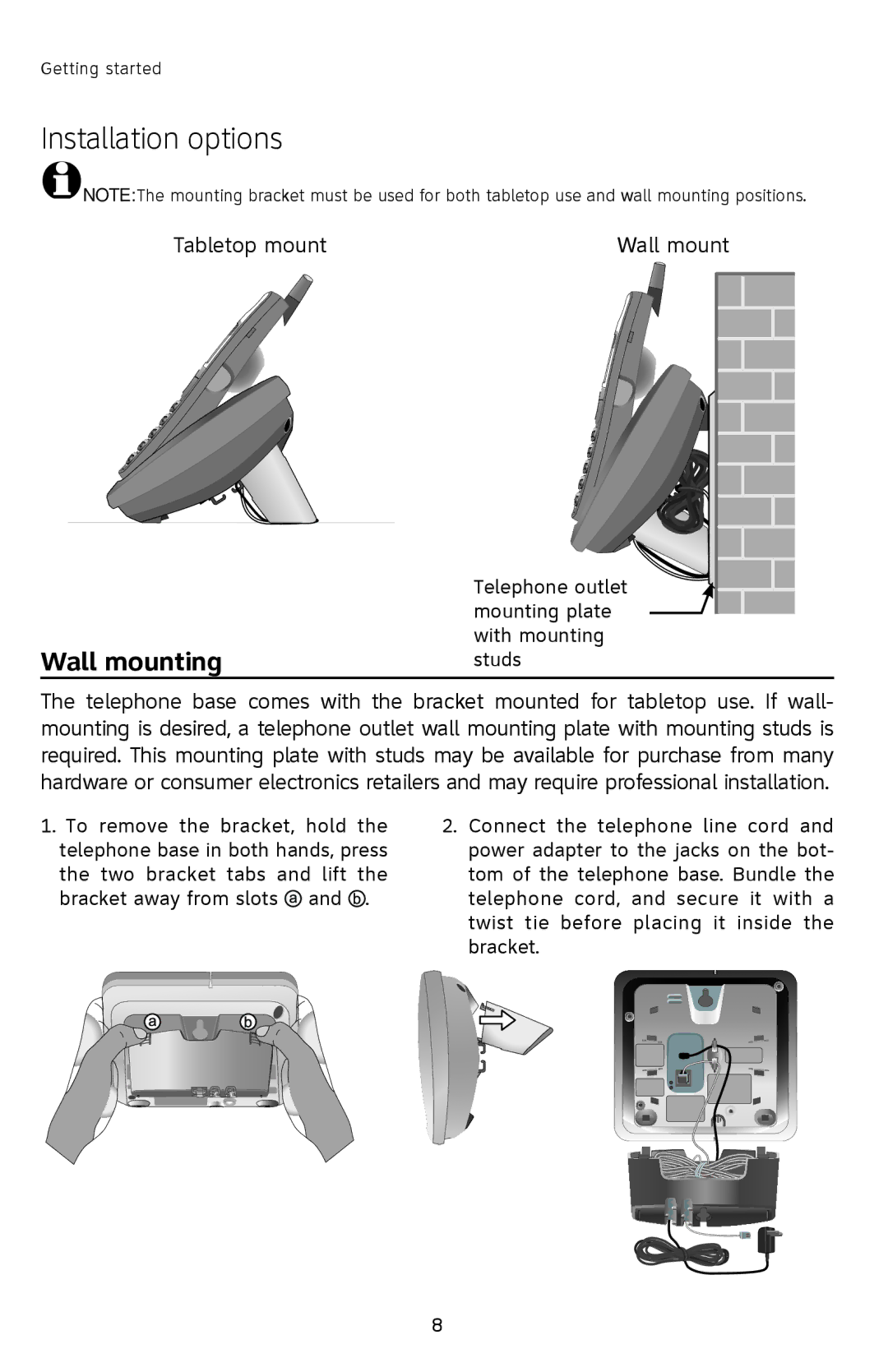 AT&T E2912 user manual Installation options, Wall mounting 