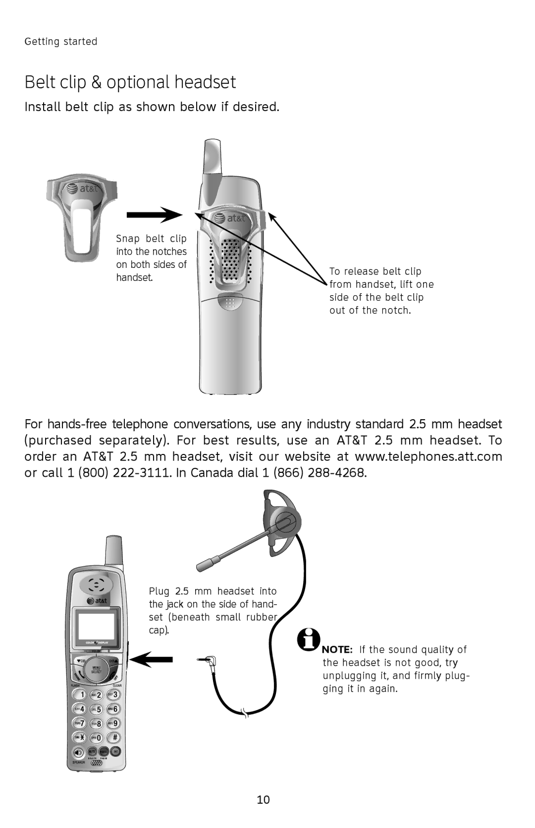 AT&T E2912 user manual Belt clip & optional headset, Install belt clip as shown below if desired 