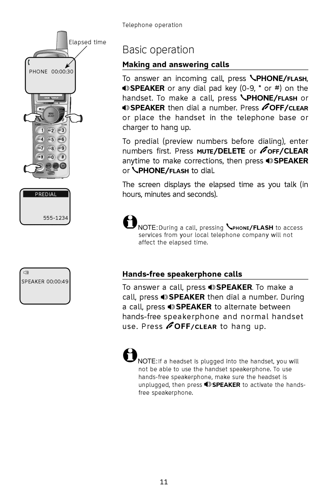 AT&T E2912 user manual Basic operation, Making and answering calls, Hands-free speakerphone calls 