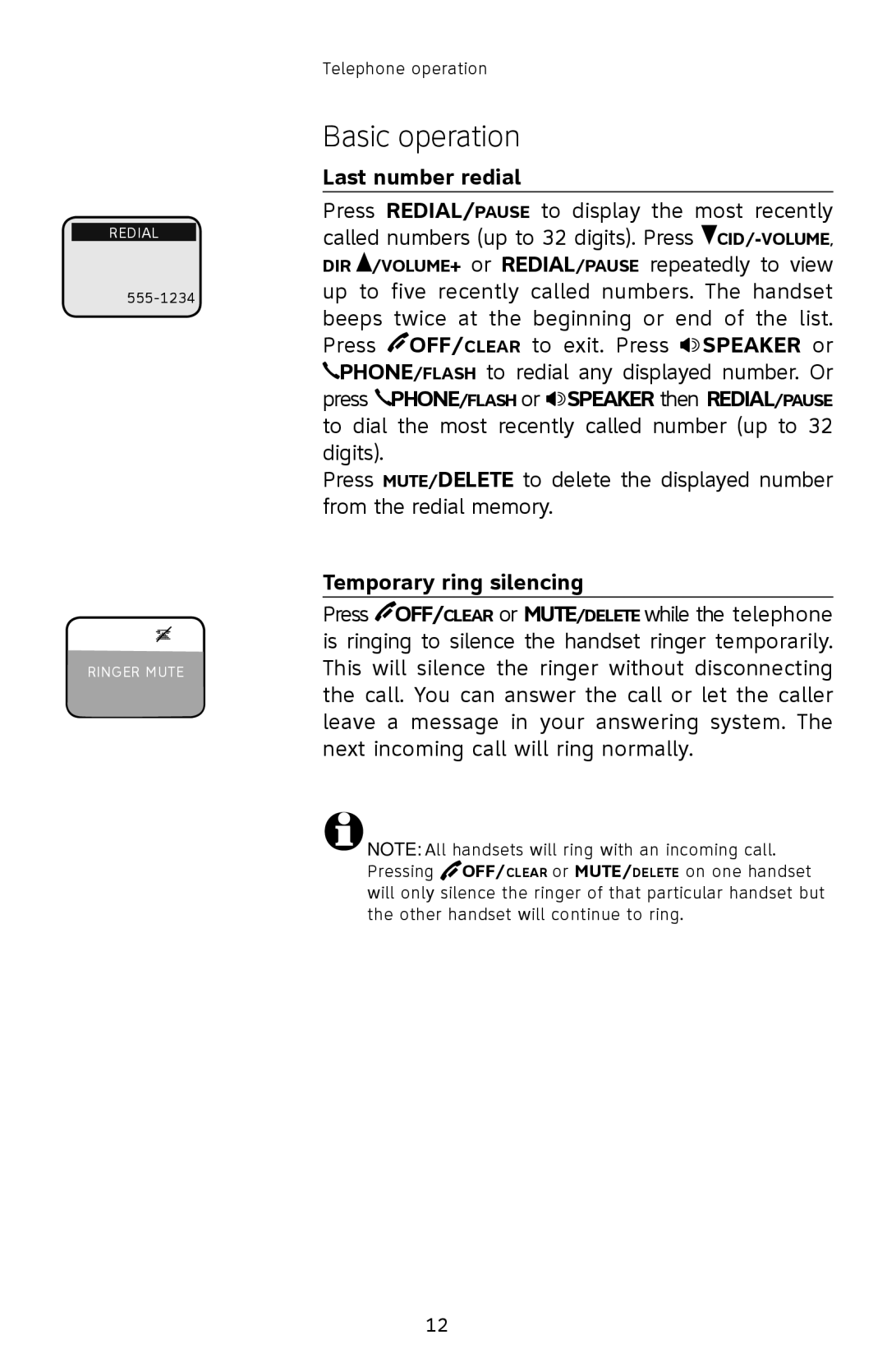 AT&T E2912 user manual Last number redial, Temporary ring silencing 