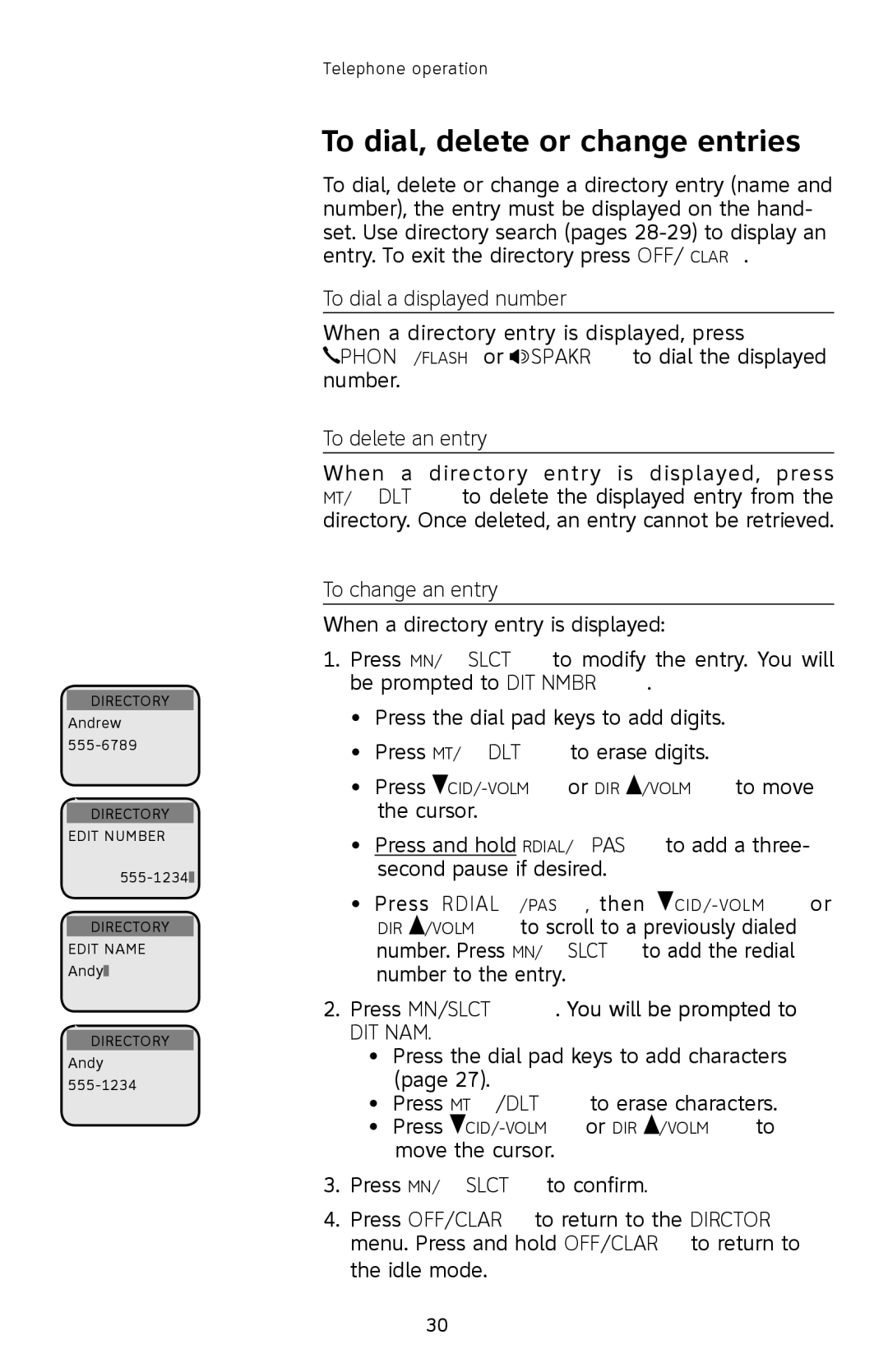 AT&T E2912 To dial, delete or change entries, To dial a displayed number, To delete an entry, To change an entry 