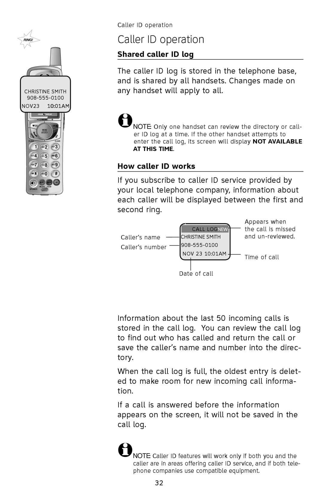 AT&T E2912 user manual Shared caller ID log, How caller ID works 