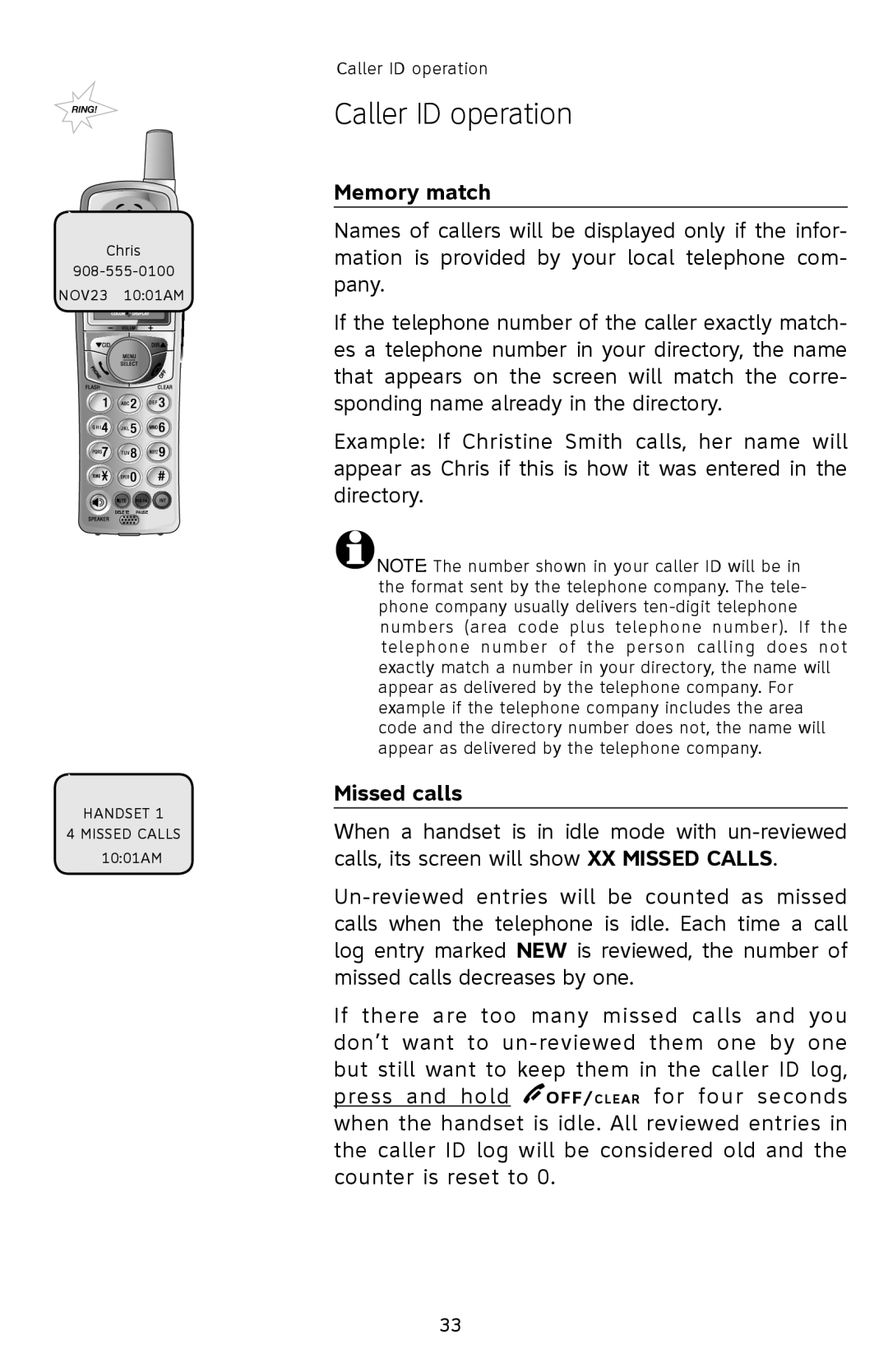 AT&T E2912 user manual Memory match, Missed calls 