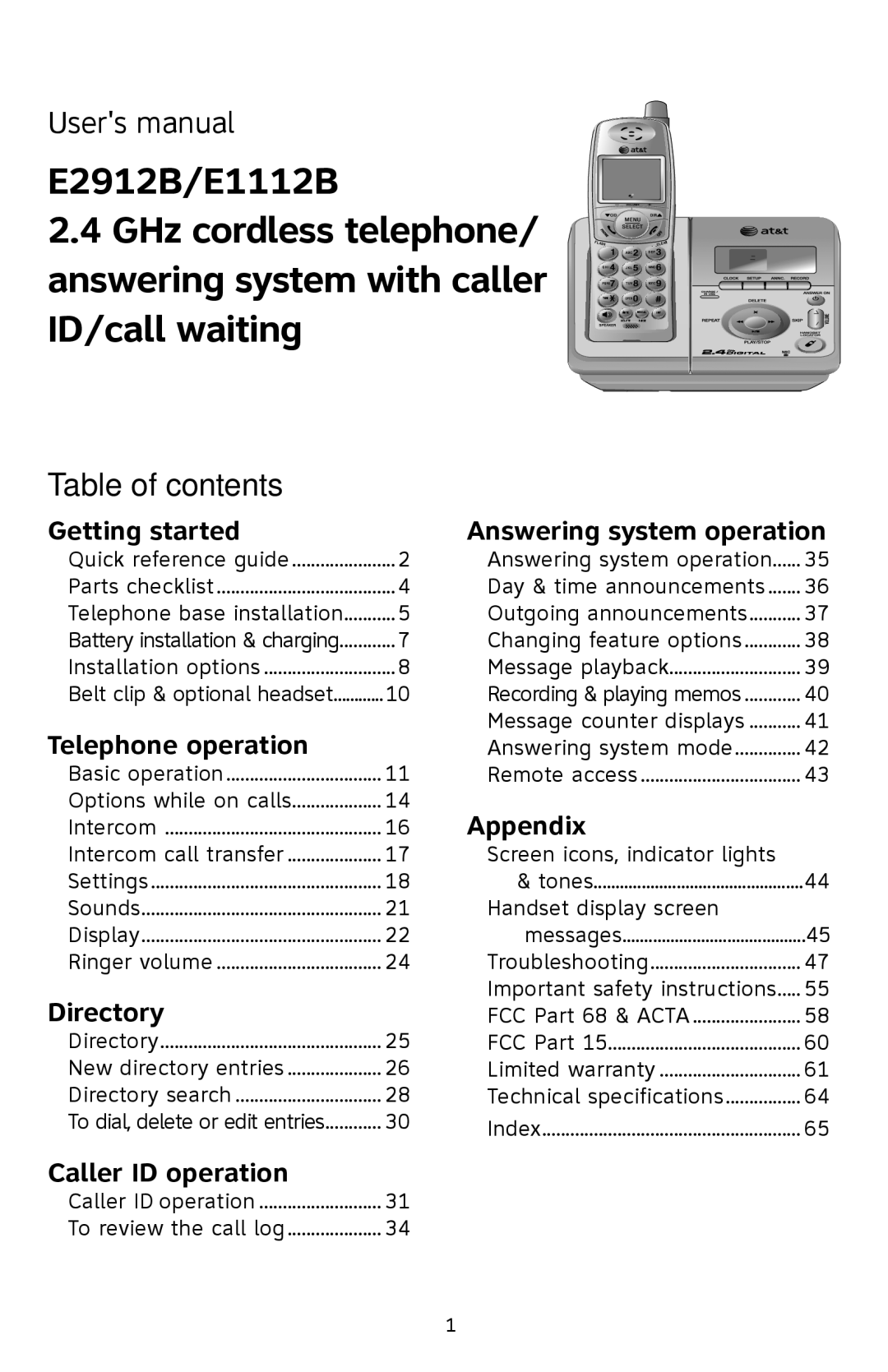 AT&T E2912 user manual Table of contents 