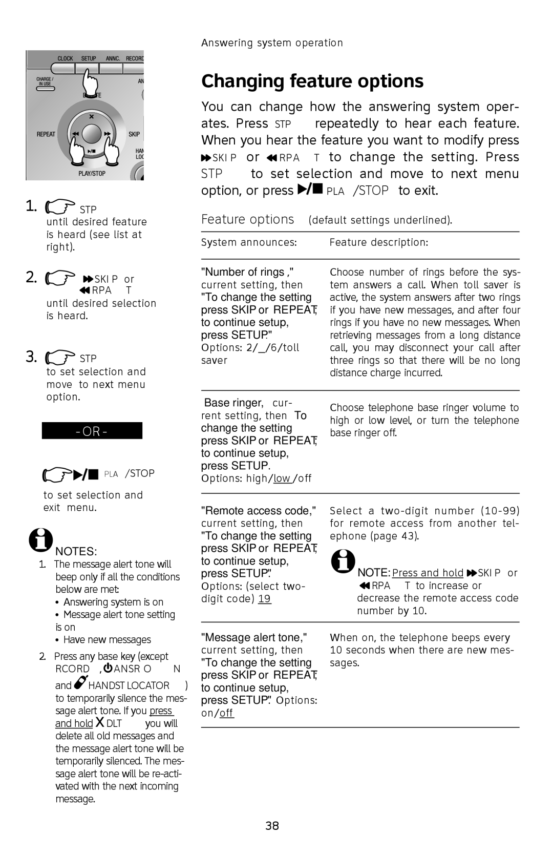 AT&T E2912 user manual Changing feature options, RECORD, Answer on 