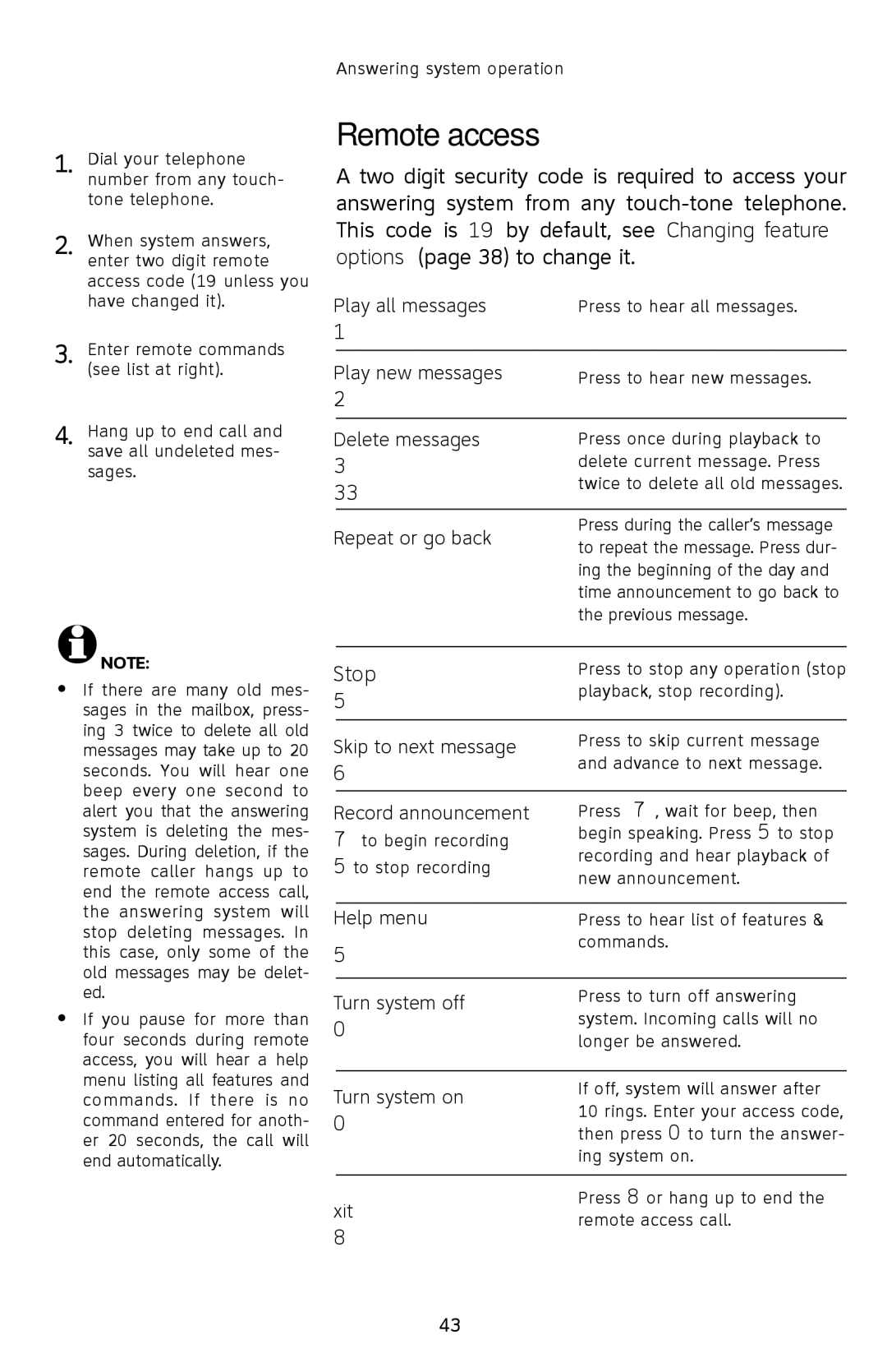 AT&T E2912 user manual Remote access, Stop 