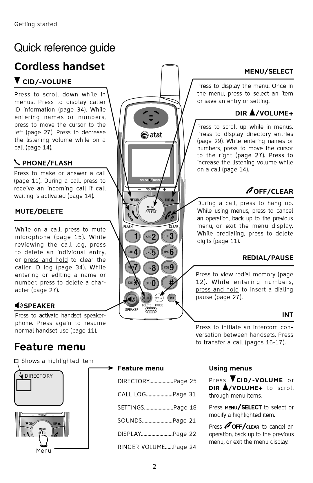 AT&T E2912 user manual Quick reference guide, Cordless handset 