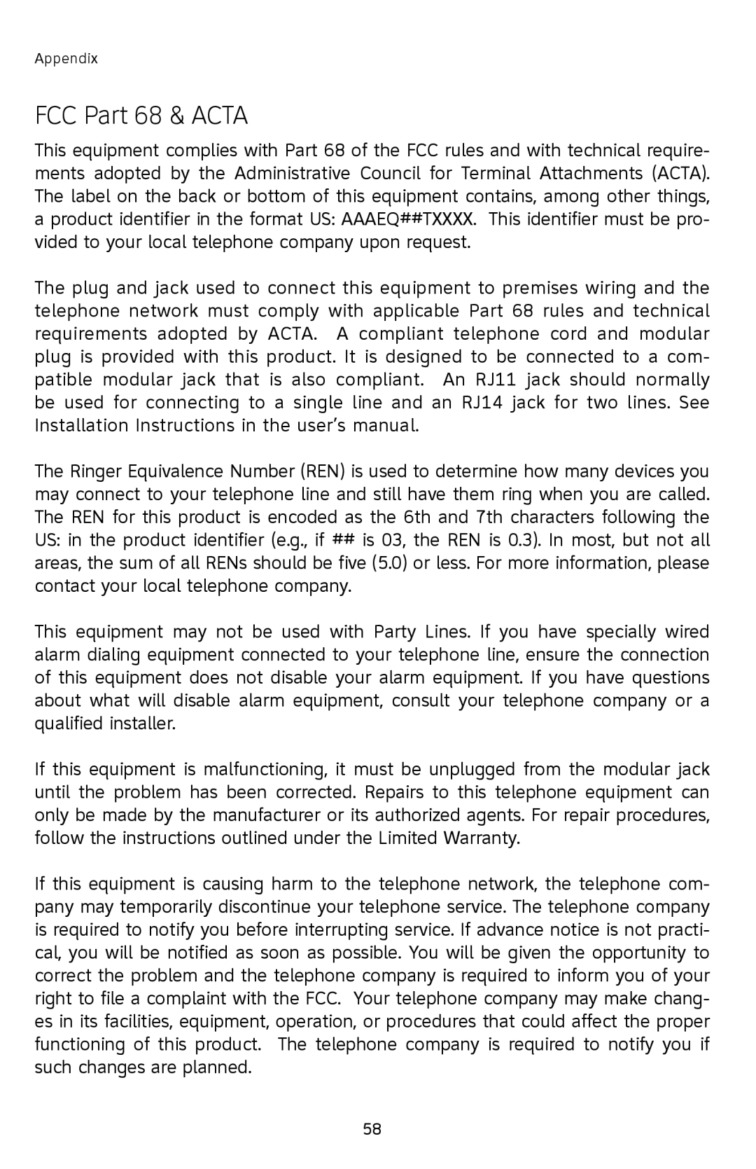 AT&T E2912 user manual FCC Part 68 & Acta 