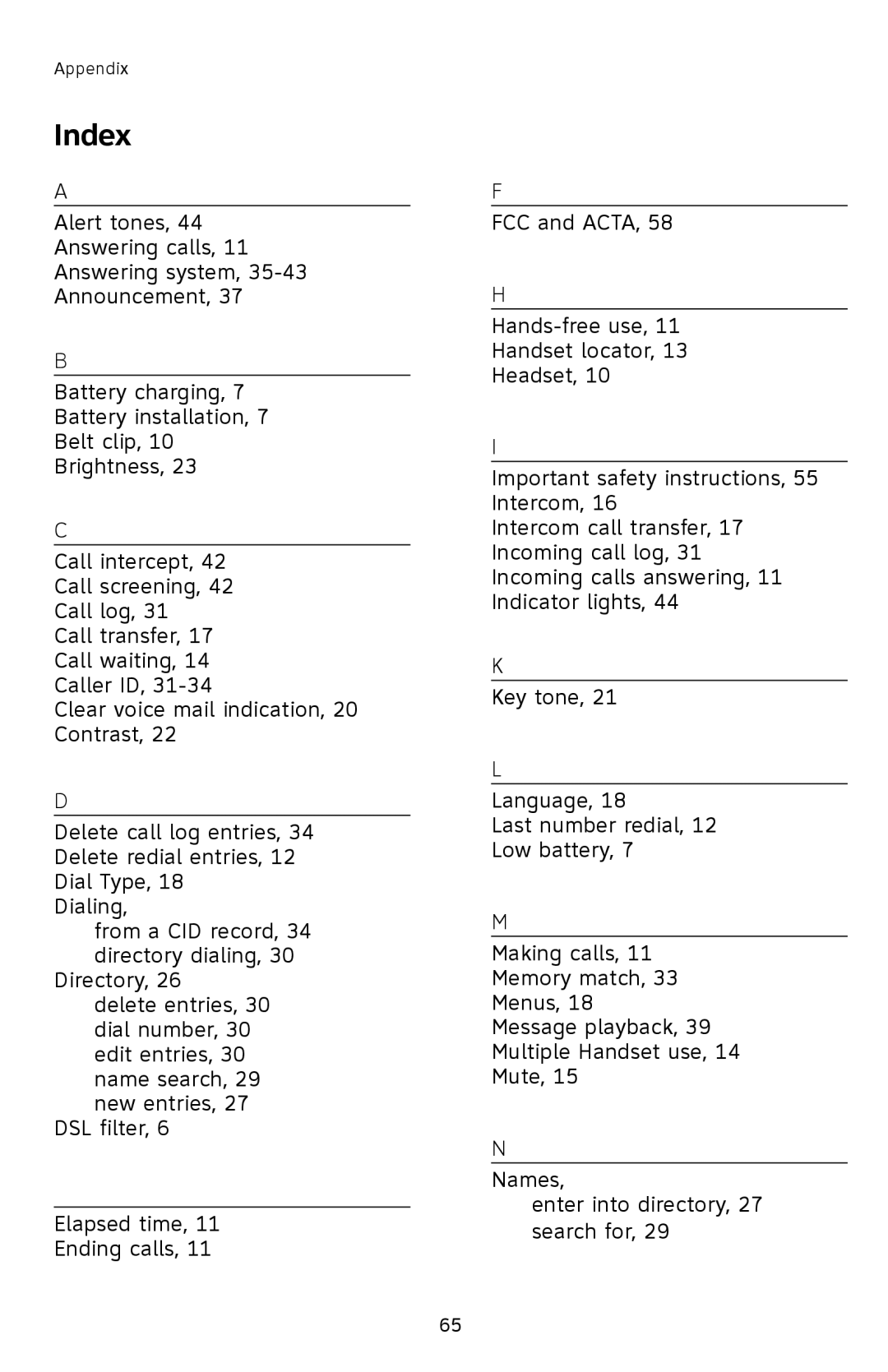 AT&T E2912 user manual Index 