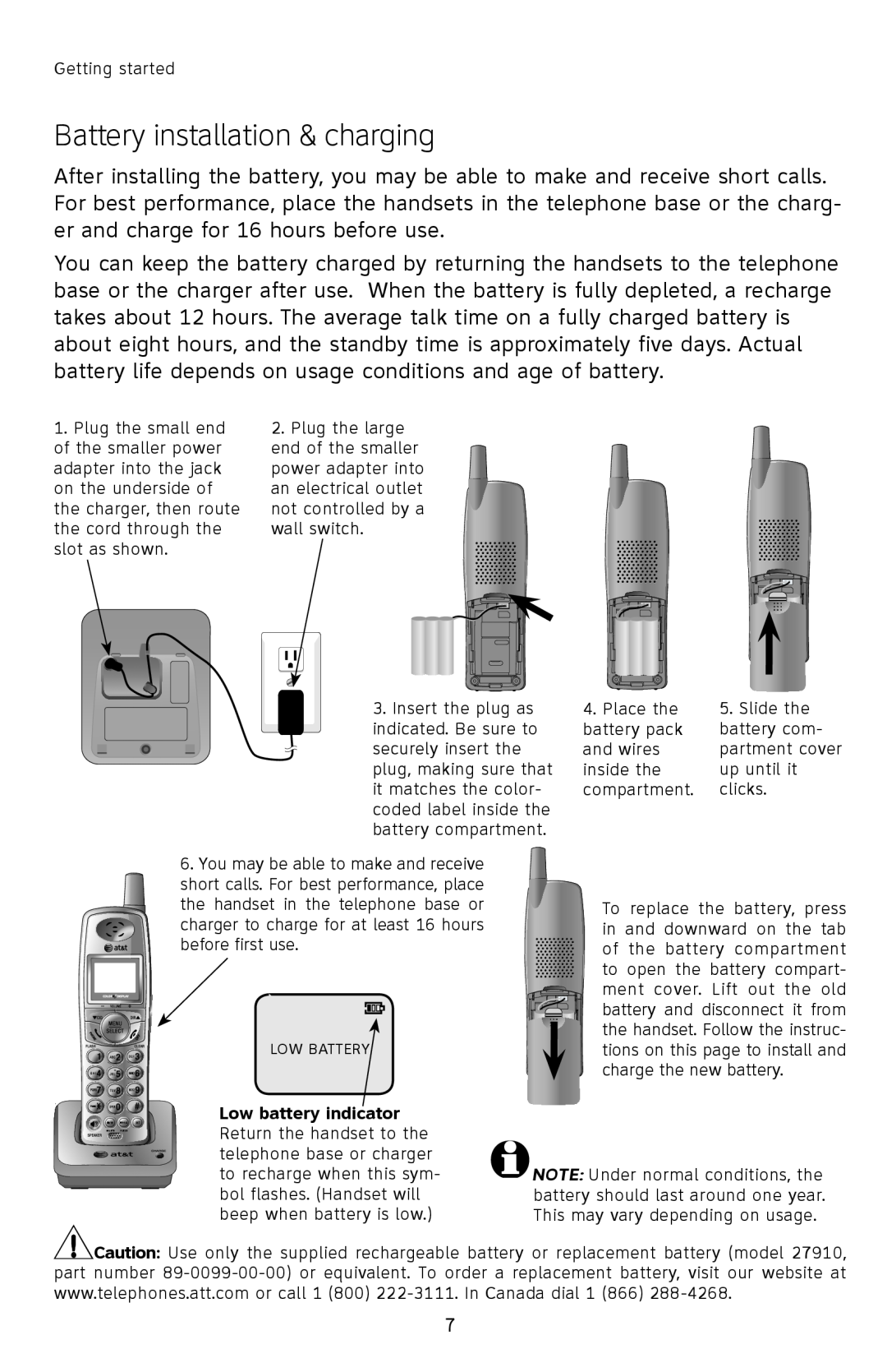 AT&T E2912 user manual Battery installation & charging, Low battery indicator 