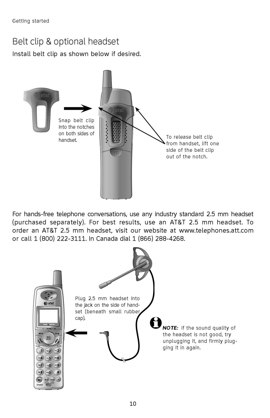 AT&T E2912 user manual Belt clip & optional headset, Install belt clip as shown below if desired 