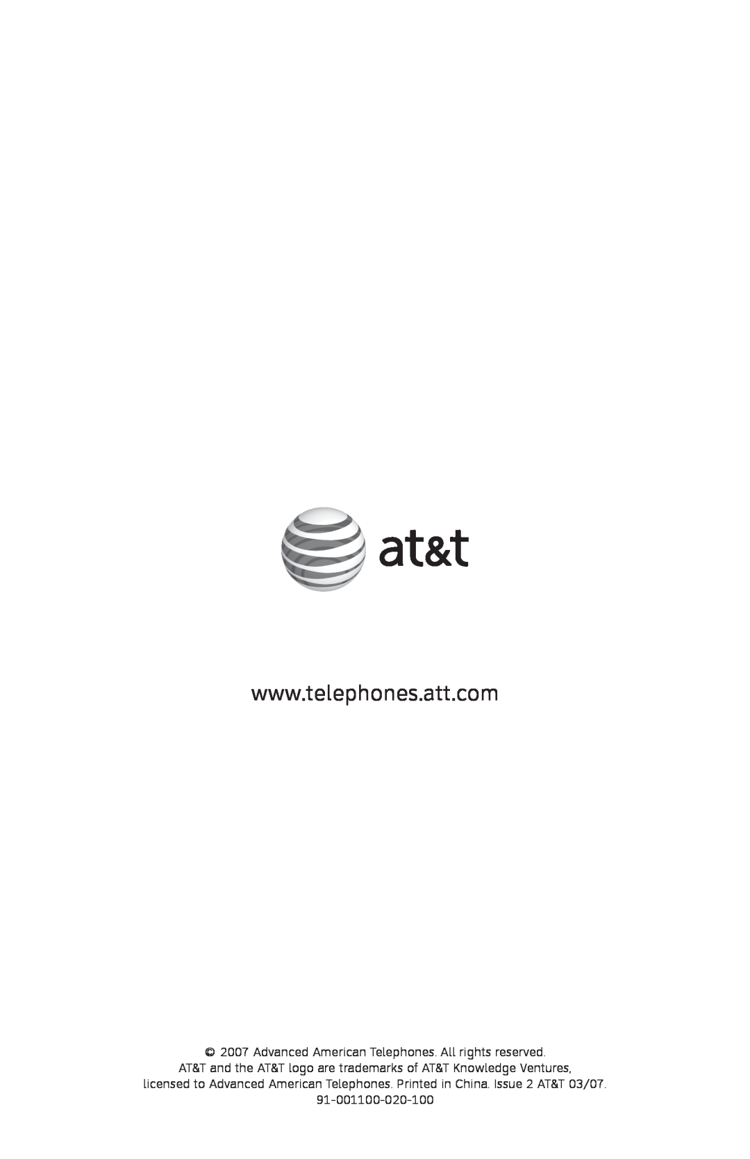 AT&T E2912 user manual Advanced American Telephones. All rights reserved, 91-001100-020-100 