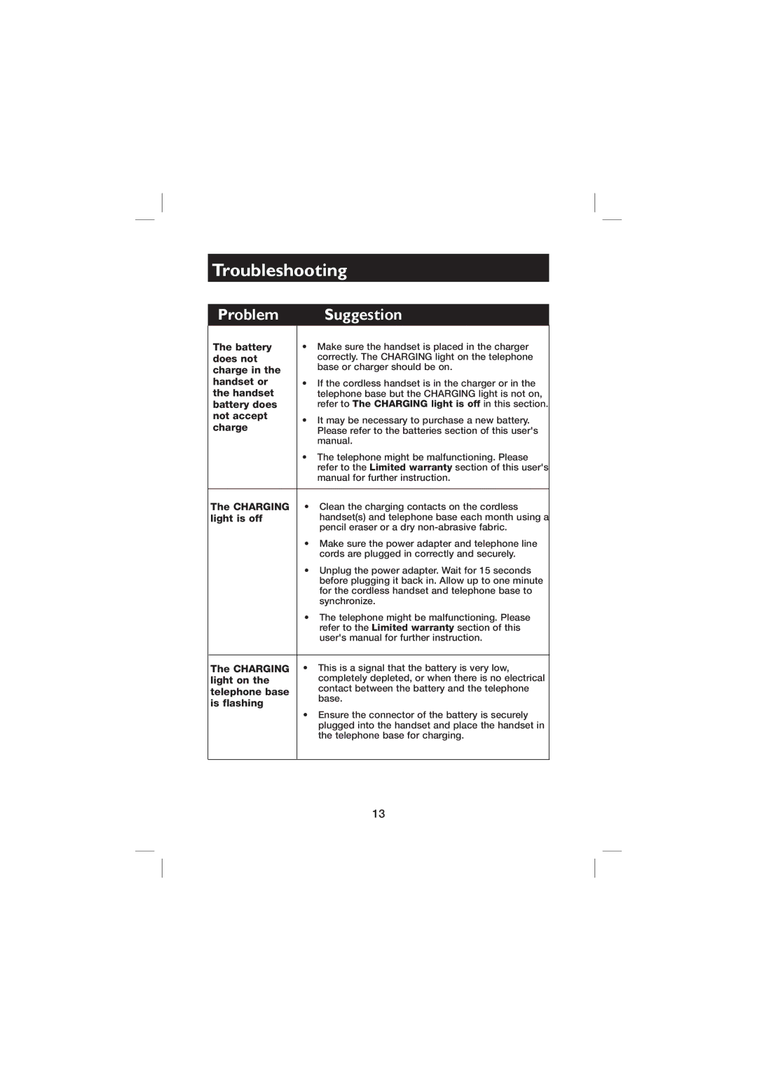 AT&T E560-2 Does not, Charge, Handset or, Battery does, Not accept, Charging, Light is off, Light on, Telephone base 