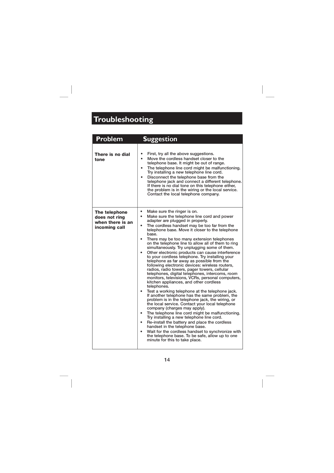 AT&T E560-2 user manual There is no dial, Tone, Telephone, Does not ring, When there is an, Incoming call 