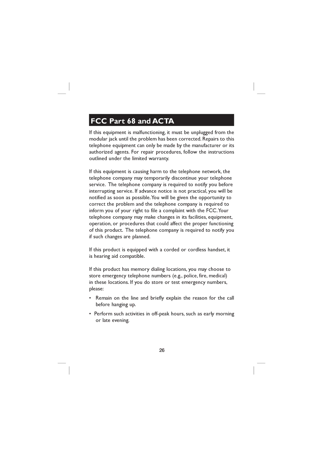 AT&T E560-2 user manual FCC Part 68 and Acta 