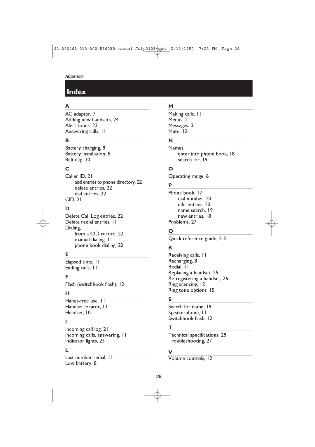 AT&T E5600, E5603B user manual Index 