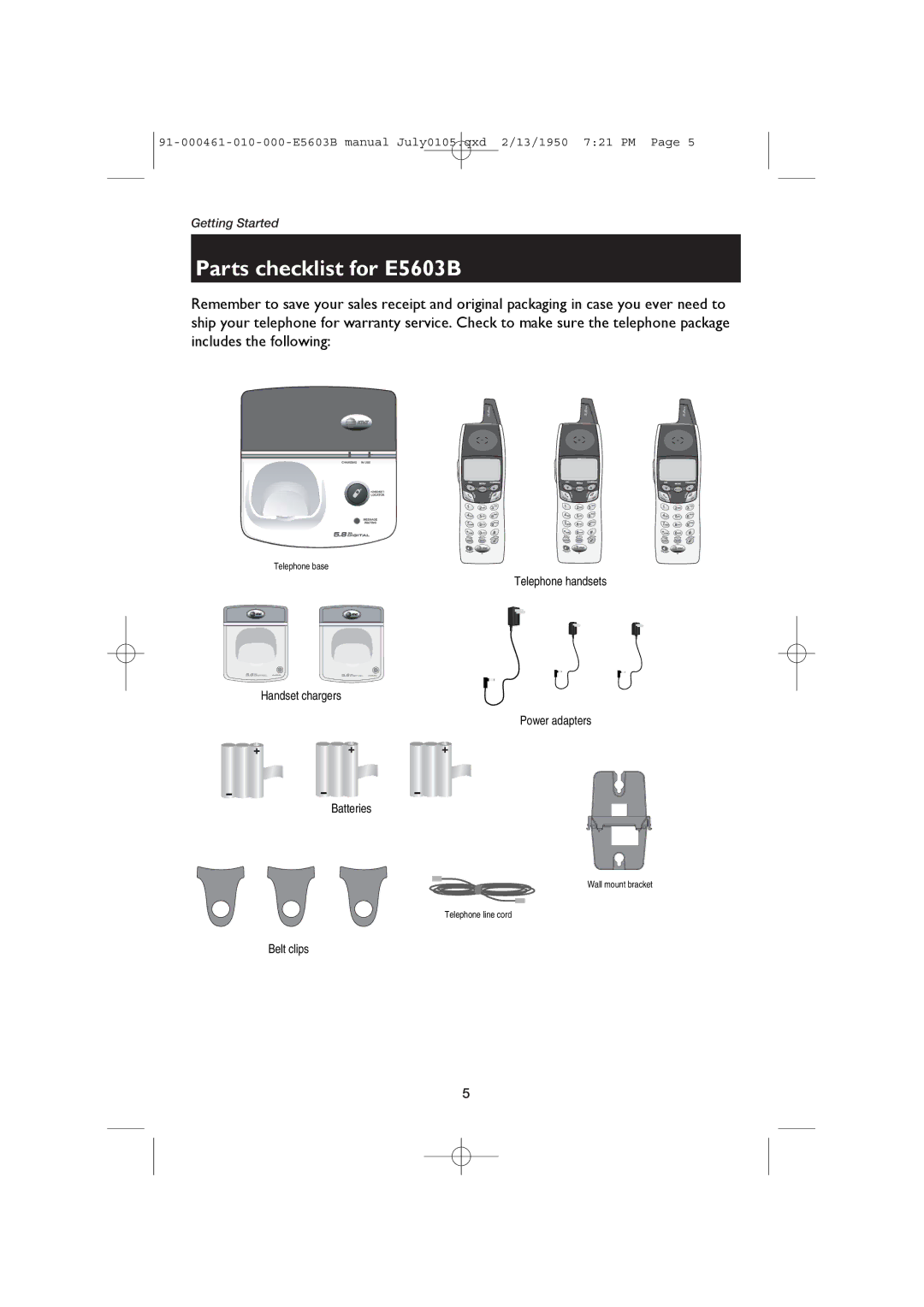 AT&T E5600 user manual Parts checklist for E5603B 