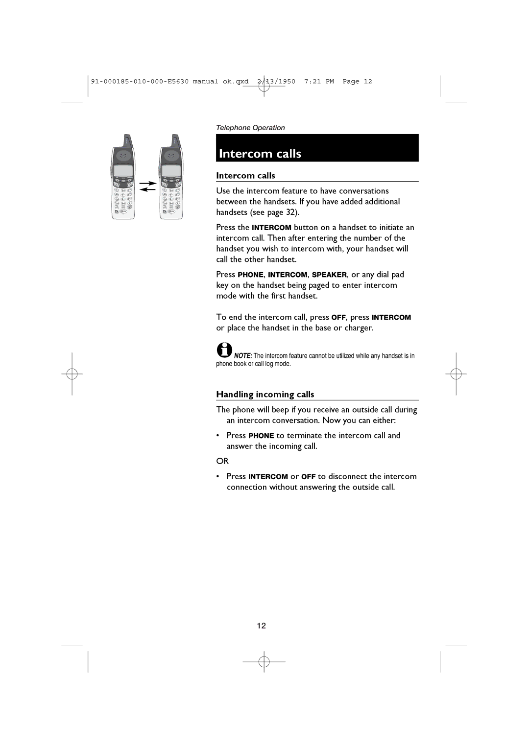 AT&T E5630 user manual Intercom calls, Handling incoming calls 