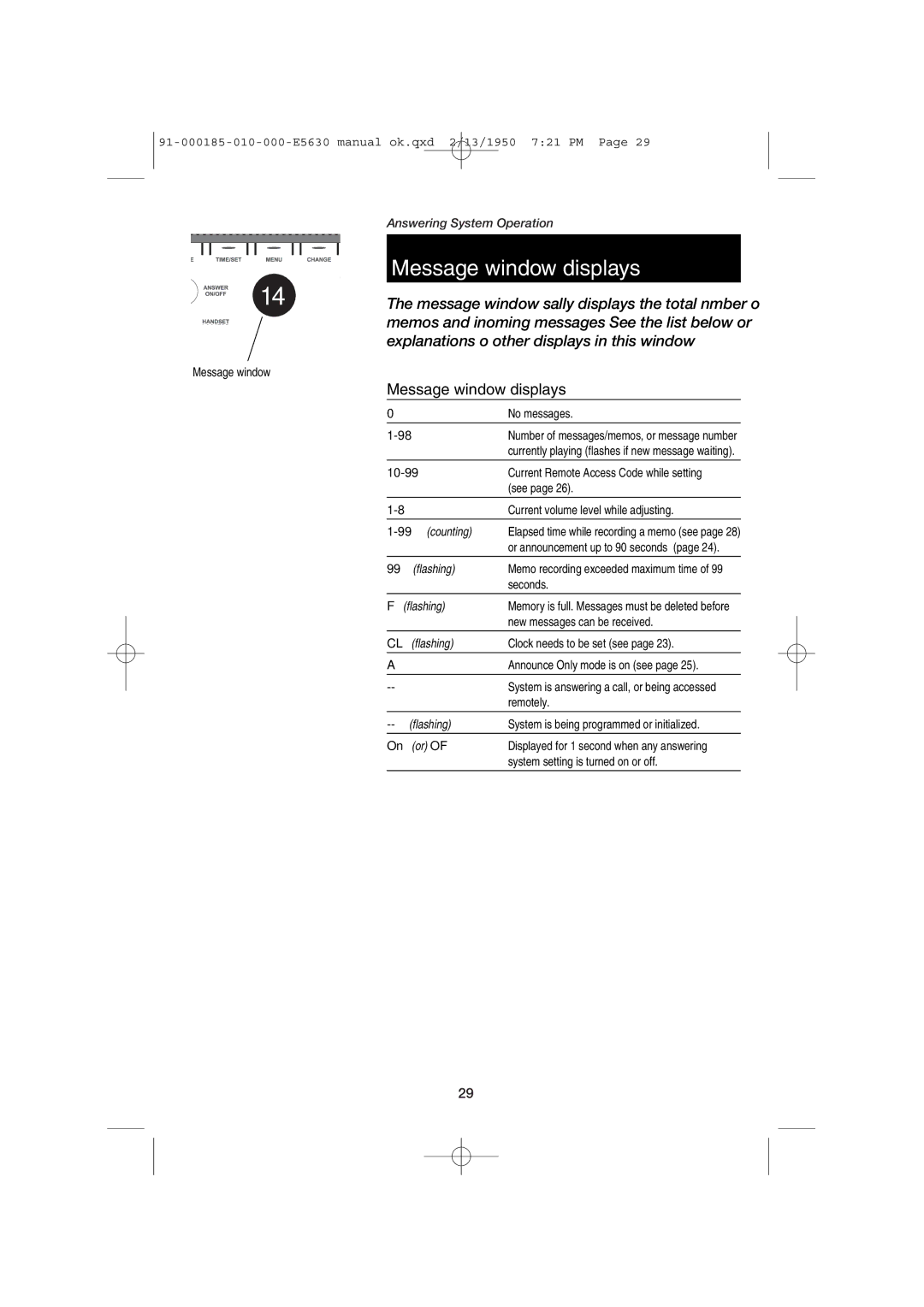 AT&T E5630 user manual Message window displays 