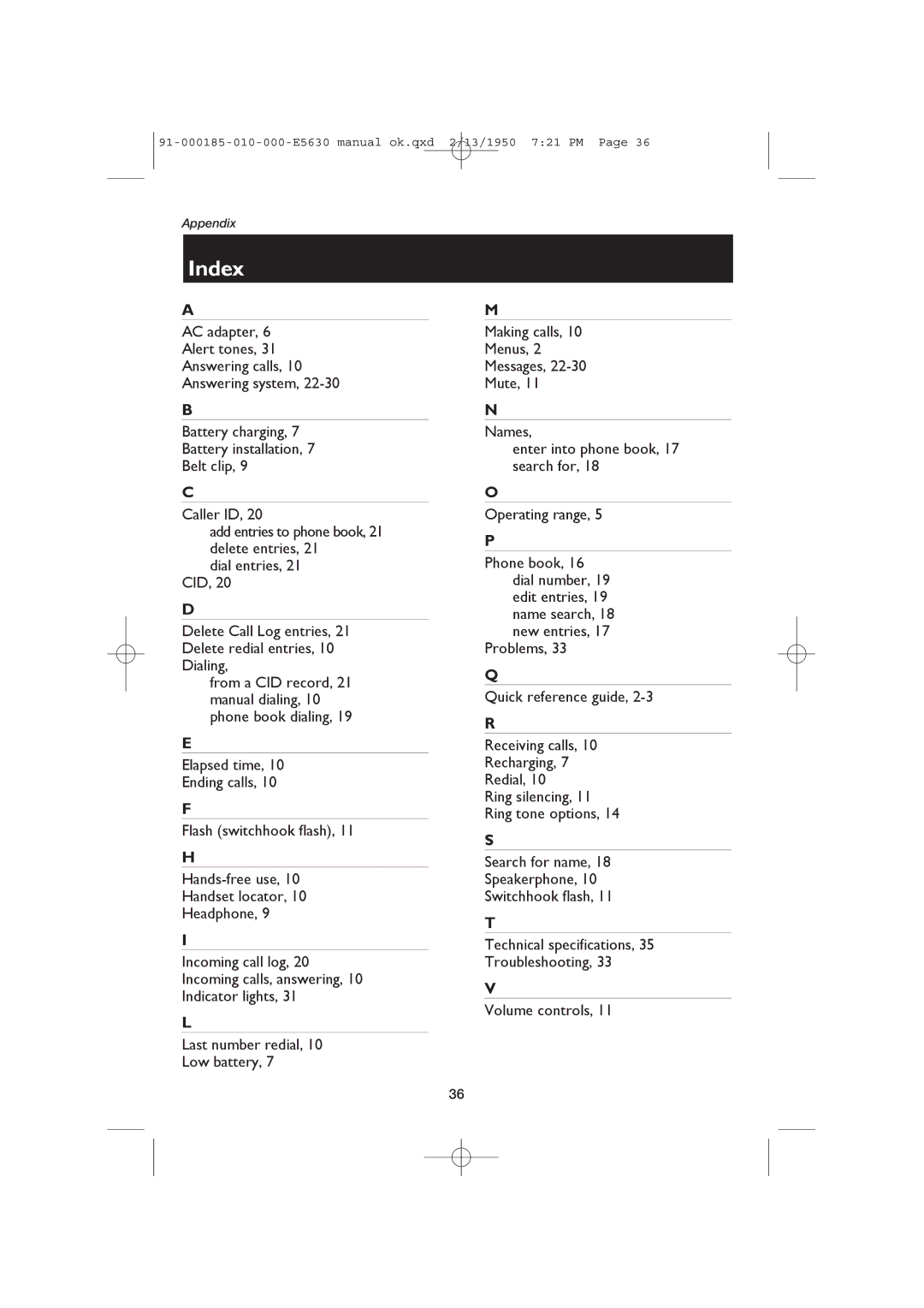 AT&T E5630 user manual Index 