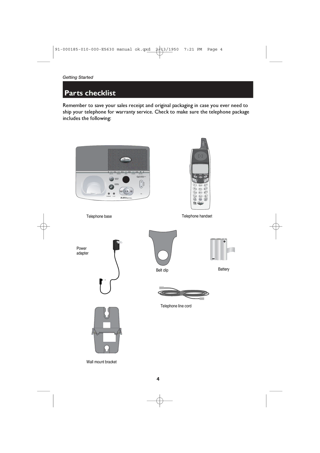 AT&T E5630 user manual Parts checklist 