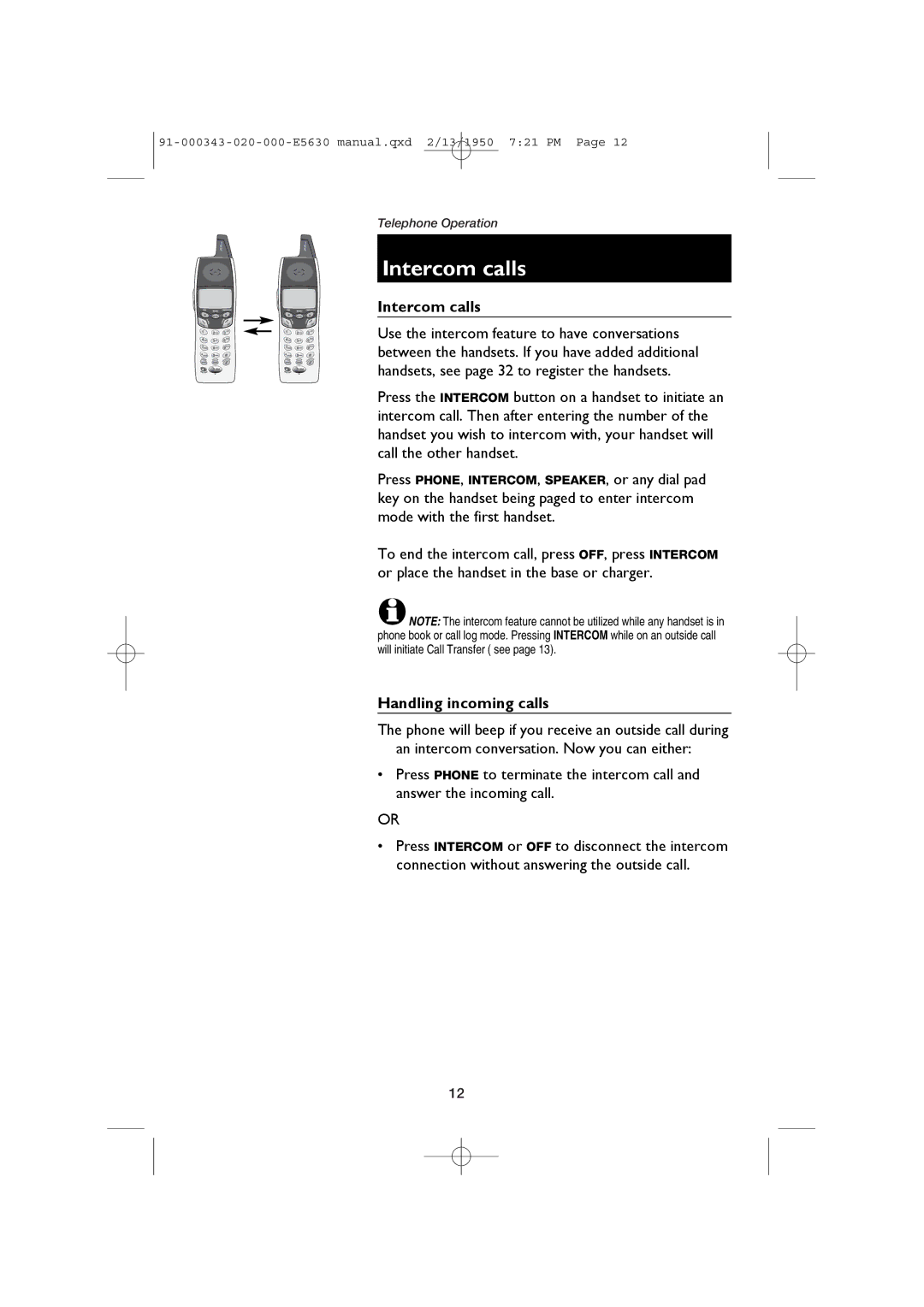 AT&T E5634B, E5633 user manual Intercom calls, Handling incoming calls 