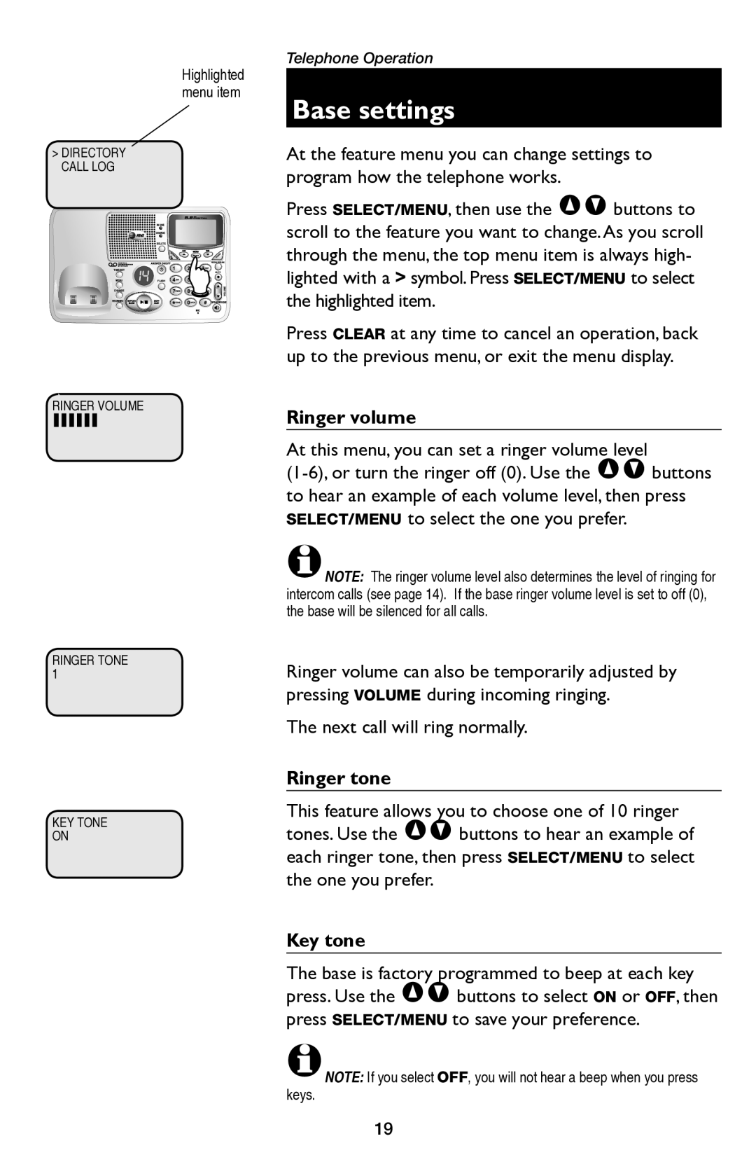 AT&T E5654B user manual Base settings 