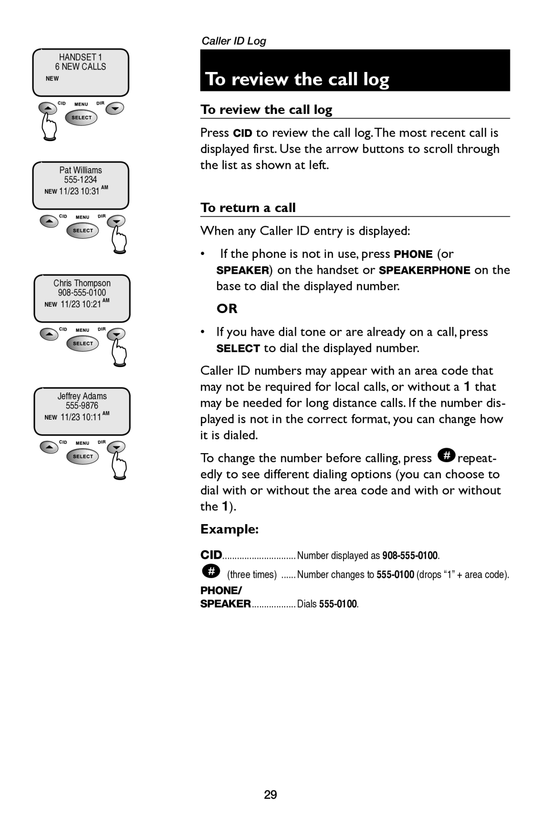 AT&T E5654B user manual To review the call log, To return a call, Example 