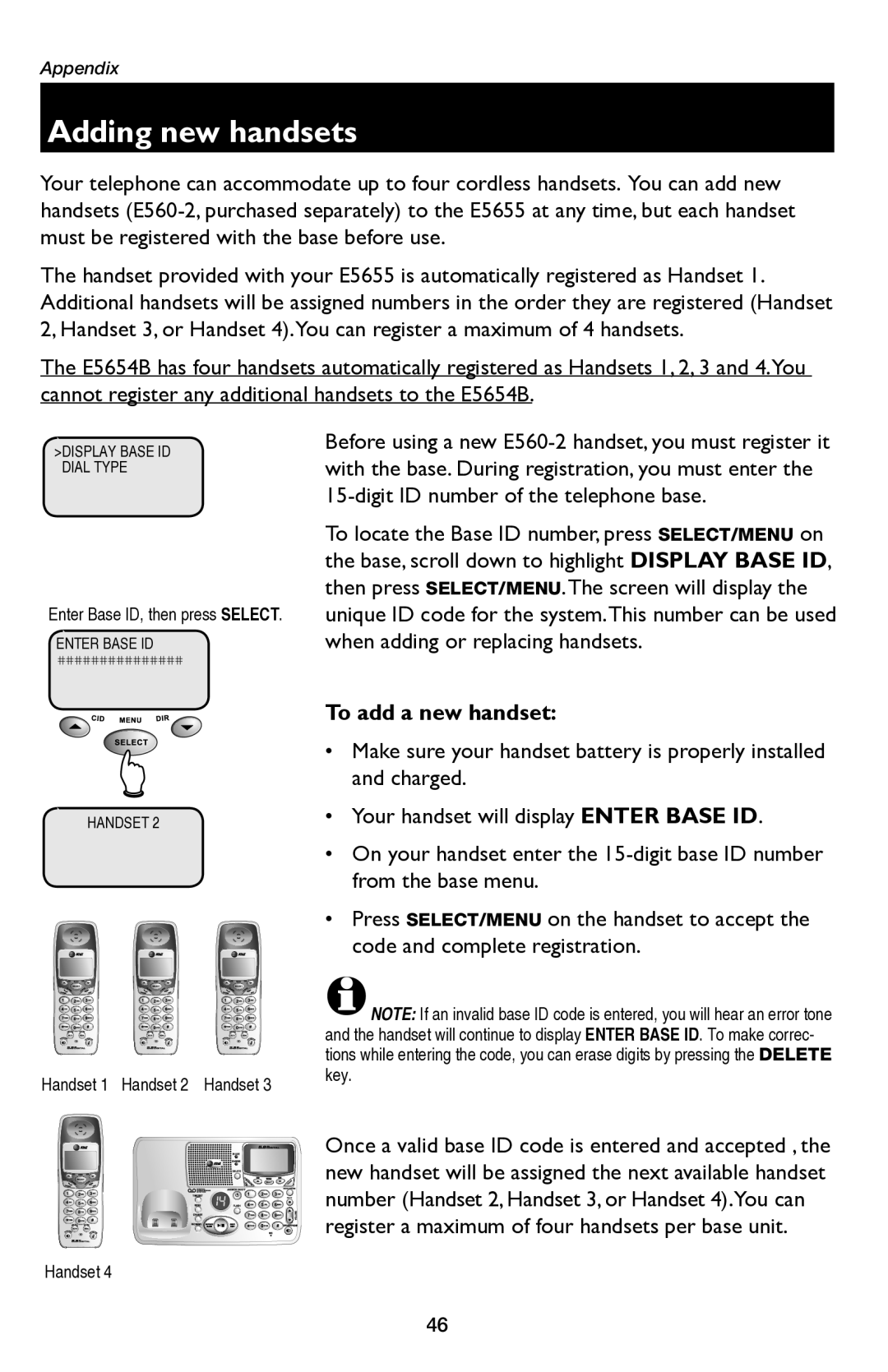 AT&T E5654B user manual Adding new handsets, To add a new handset 