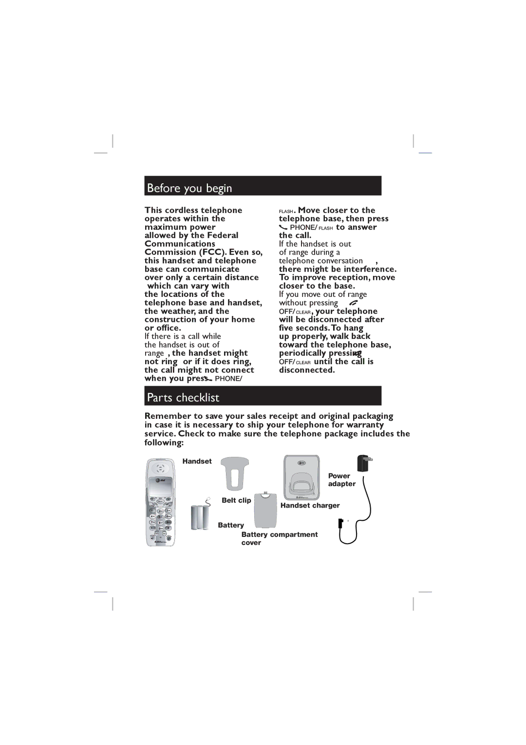 AT&T E5640, E5655, E5644B, E5643B user manual Before you begin, Parts checklist 