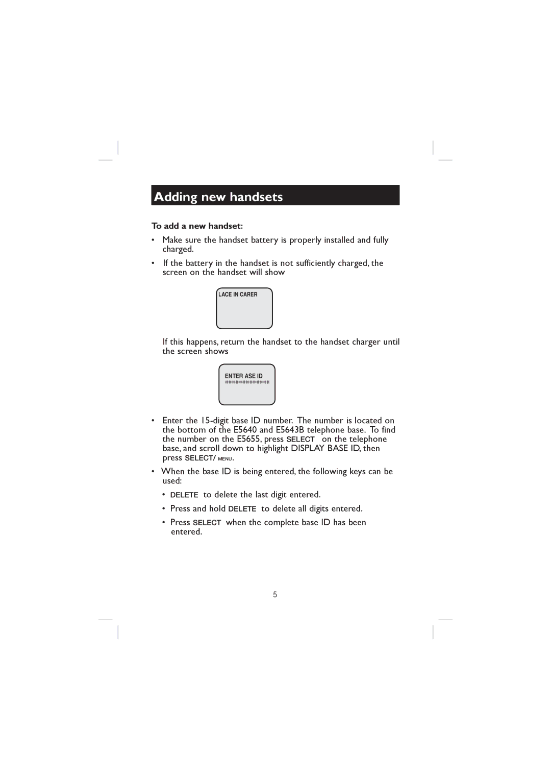 AT&T E5644B, E5655, E5640, E5643B user manual To add a new handset 