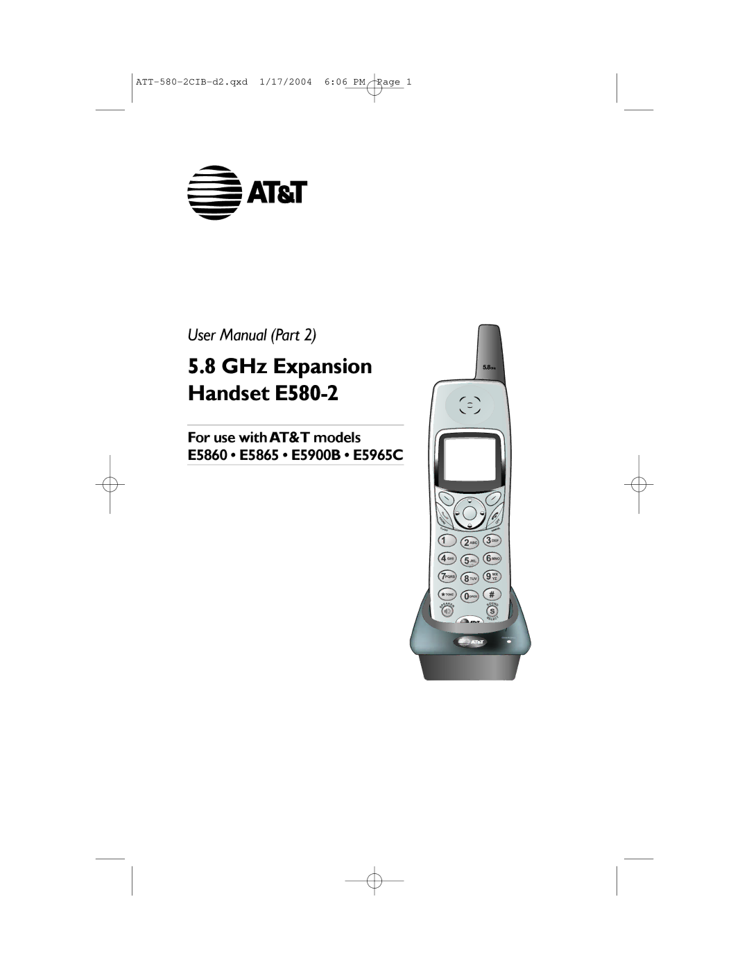 AT&T user manual GHz Expansion Handset E580-2 