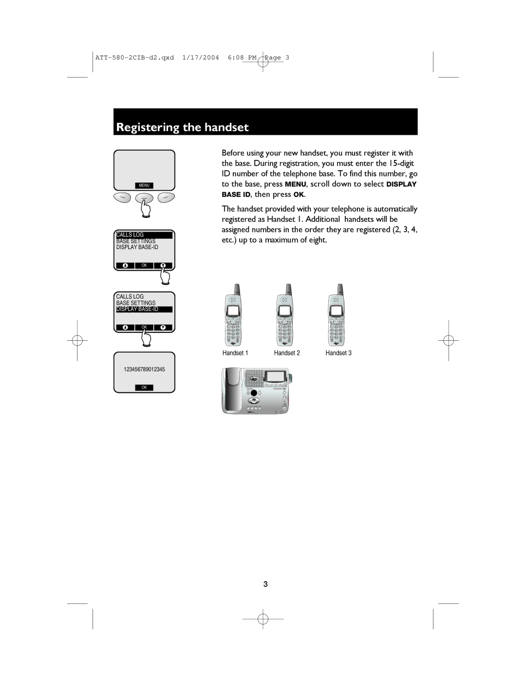 AT&T E580-2 user manual Registering the handset 